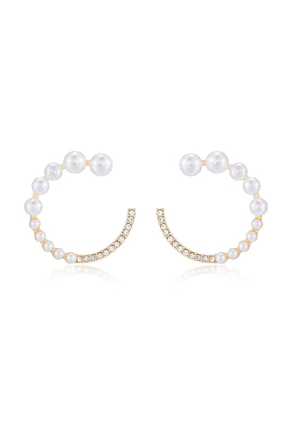 Chic Pearl And Crystal 18k Gold Plated Open Circle Earrings