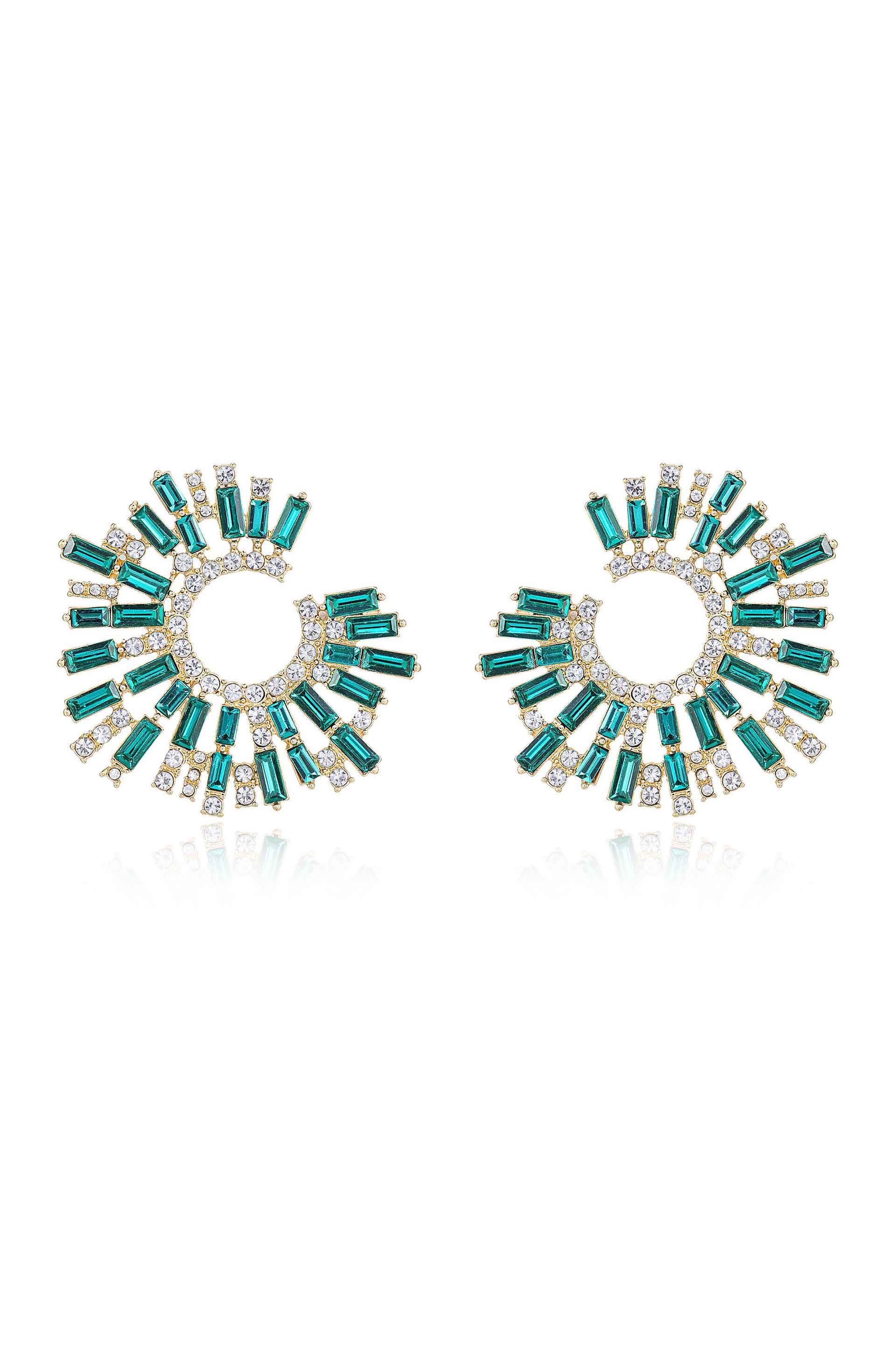 Opulent Crystal Stardust 18k Gold Plated Open Circle Earrings in green