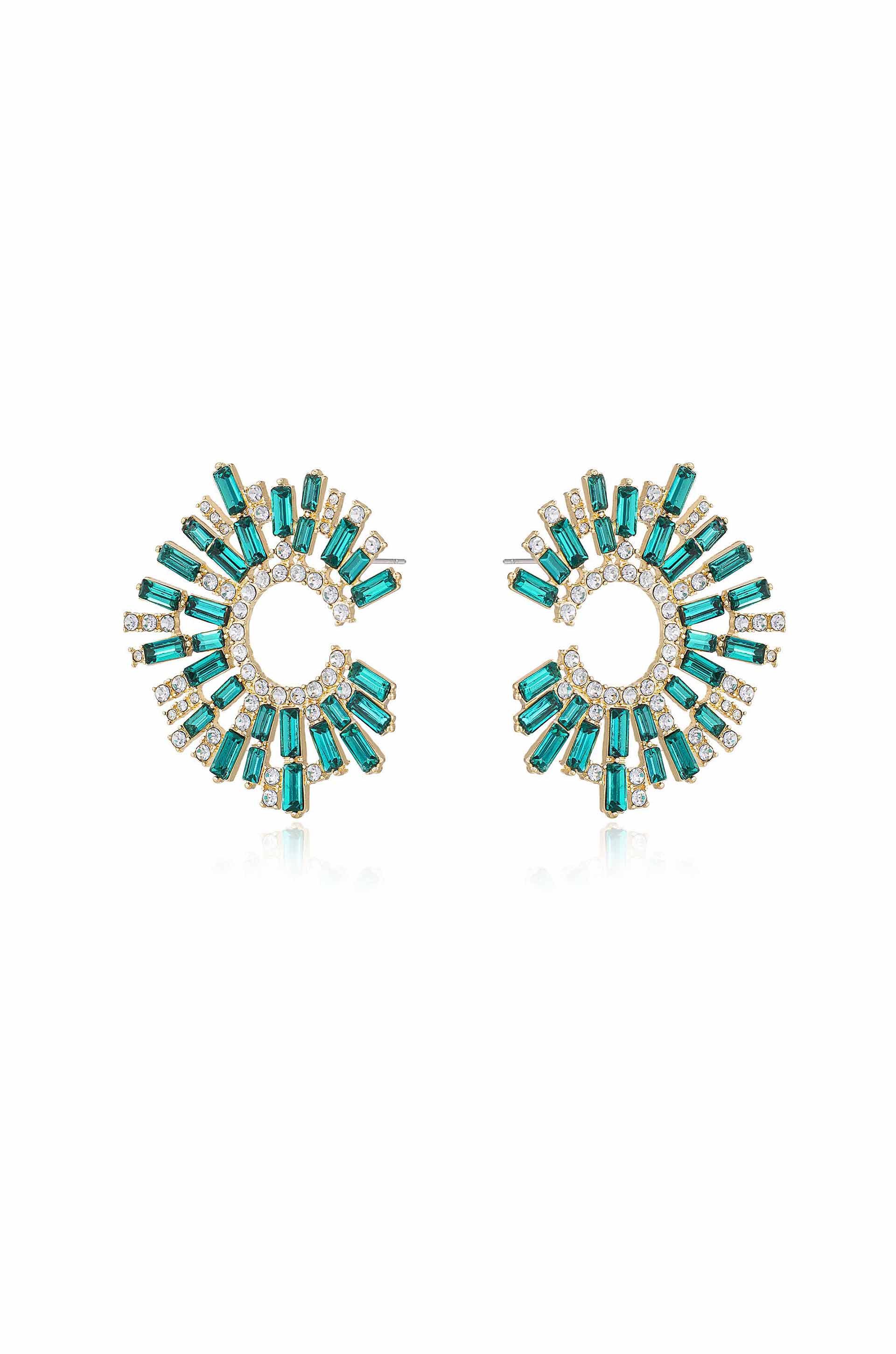Opulent Crystal Stardust 18k Gold Plated Open Circle Earrings in green side