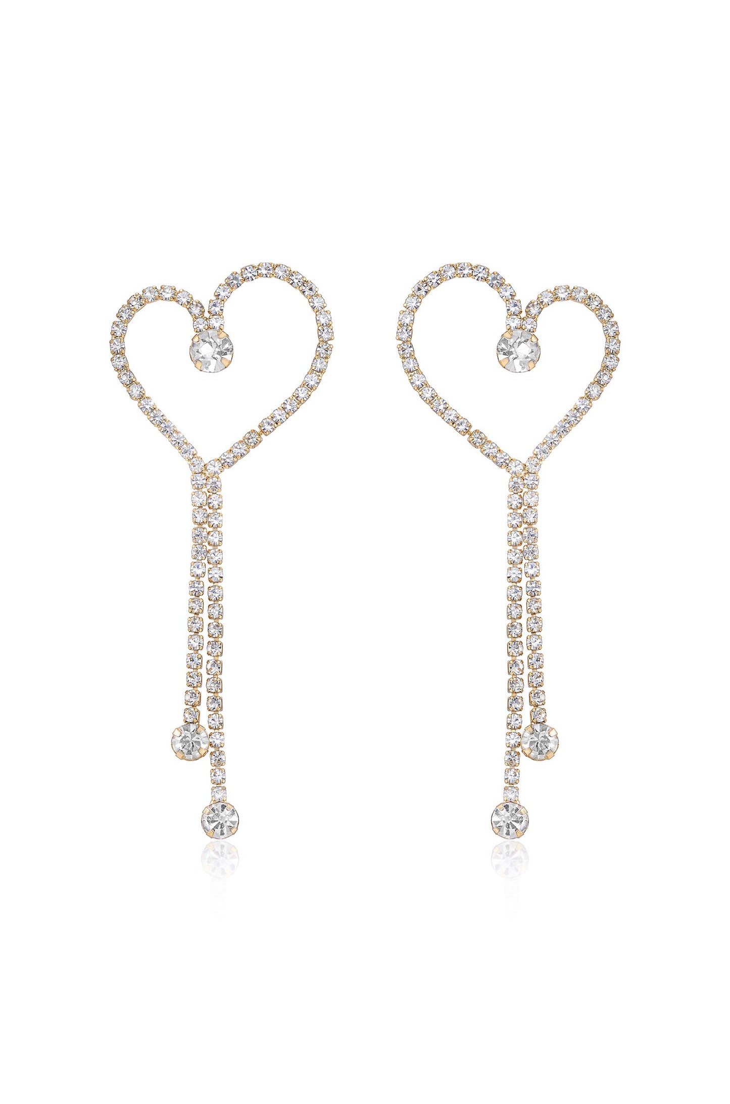 Crystal Heart 18k Gold Plated Linear Drop Earrings