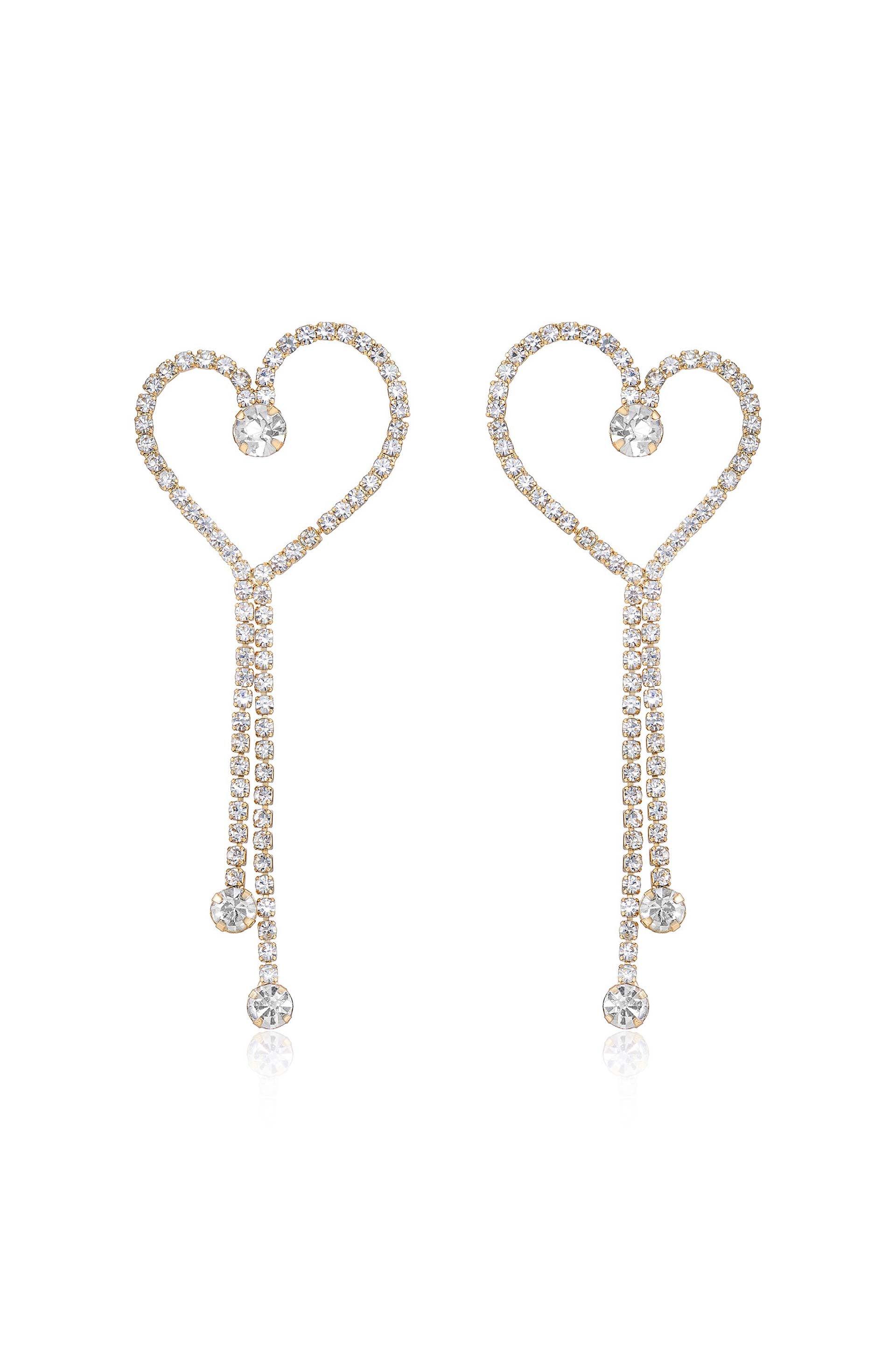 Crystal Heart 18k Gold Plated Linear Drop Earrings