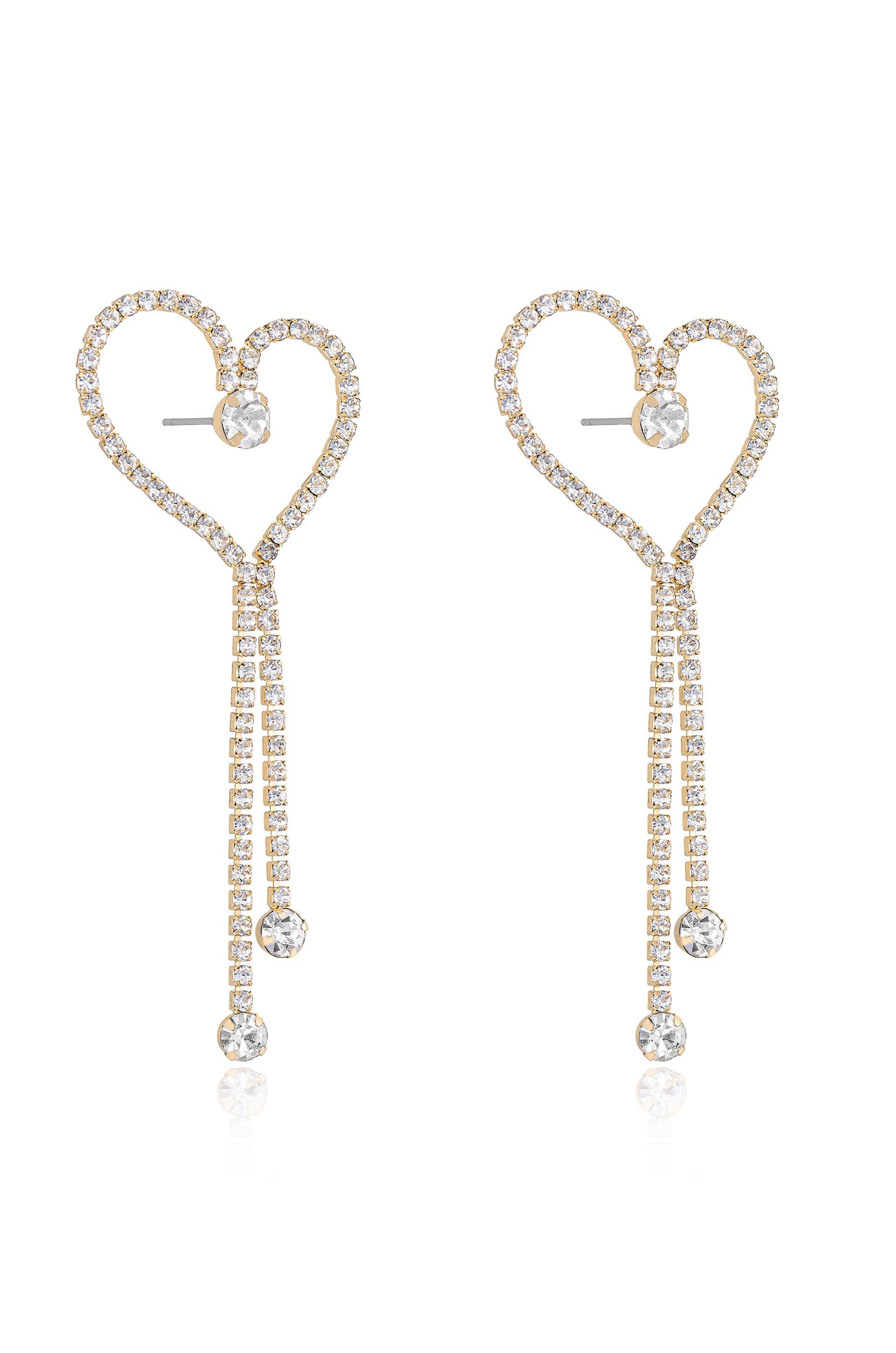 Crystal Heart 18k Gold Plated Linear Drop Earrings side