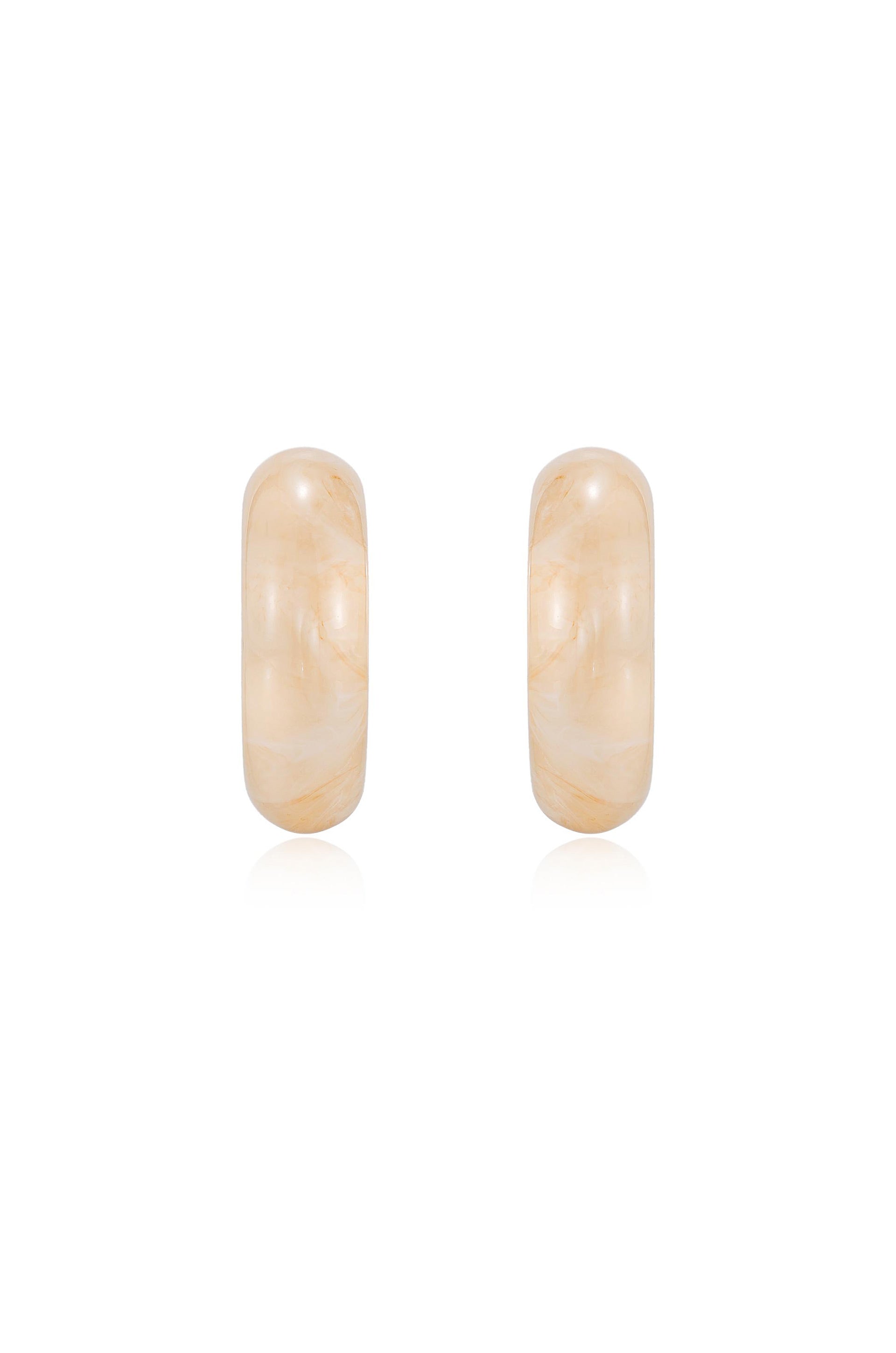 Beige Resin & Pearl 18k Gold Plated Chunky Hoops front