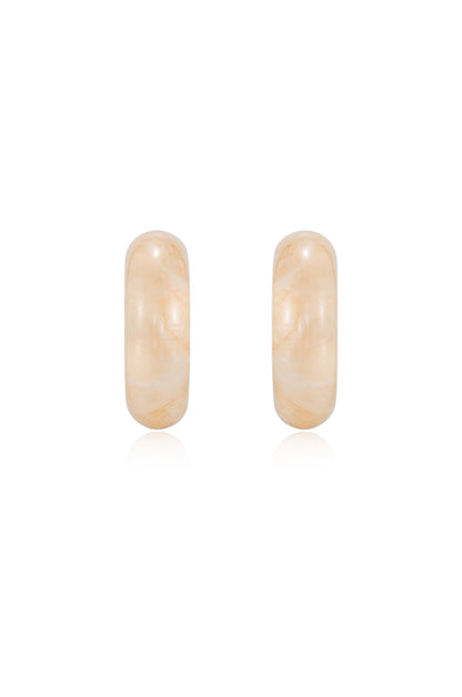 Beige Resin & Pearl 18k Gold Plated Chunky Hoops front
