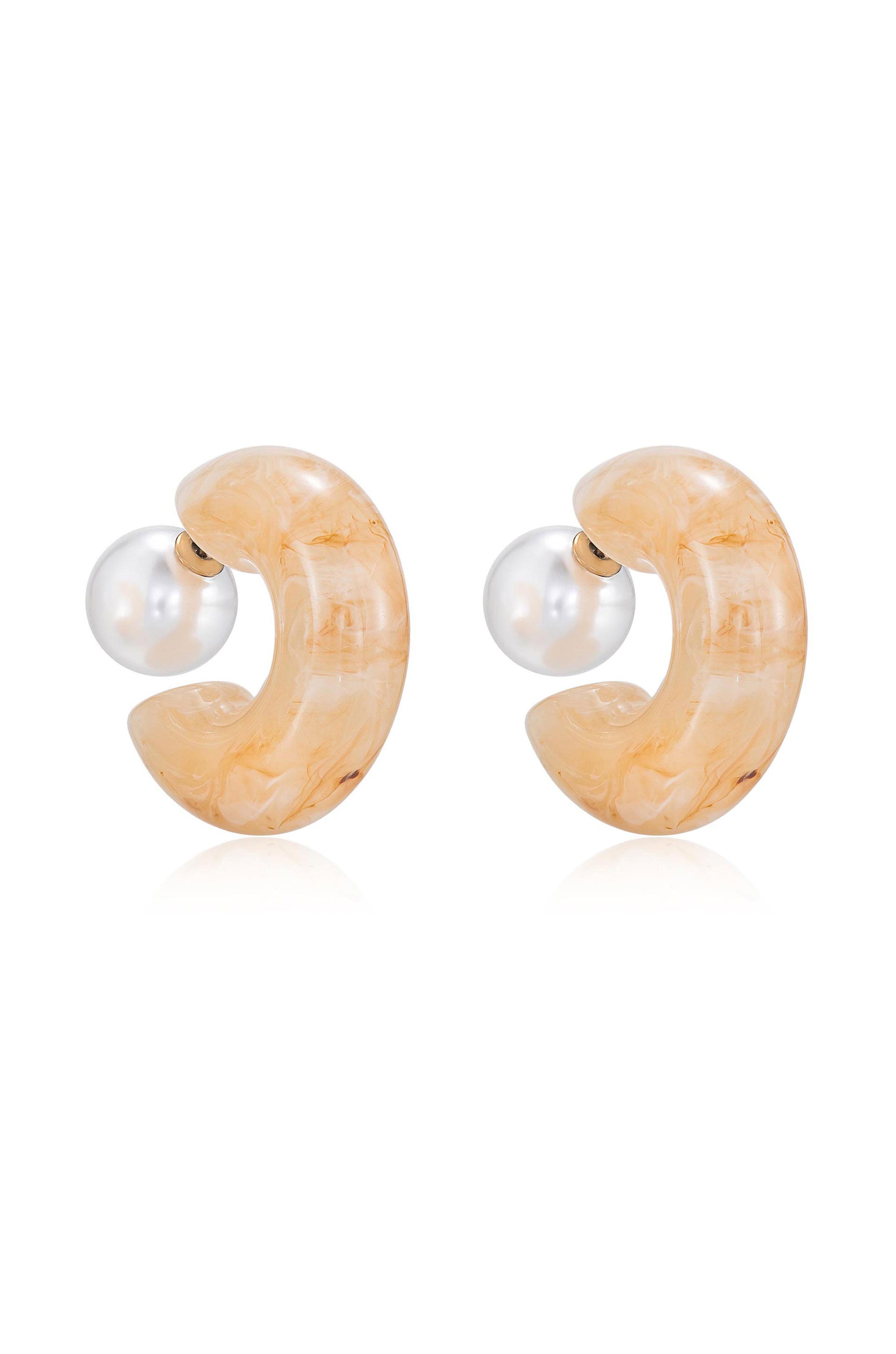 Beige Resin & Pearl 18k Gold Plated Chunky Hoops side