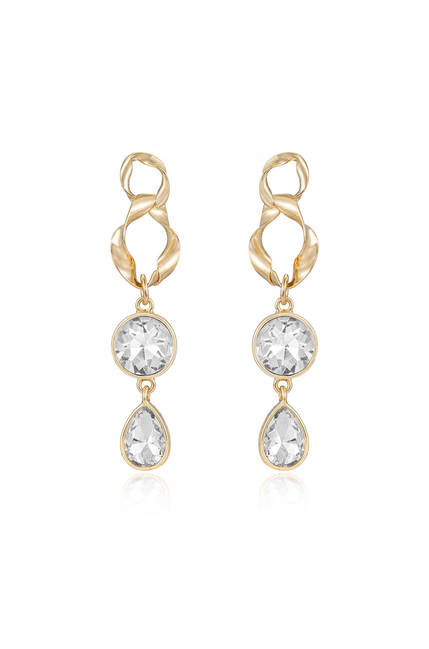 Twisted Gold Crystal Dangle 18k Gold Plated Earrings