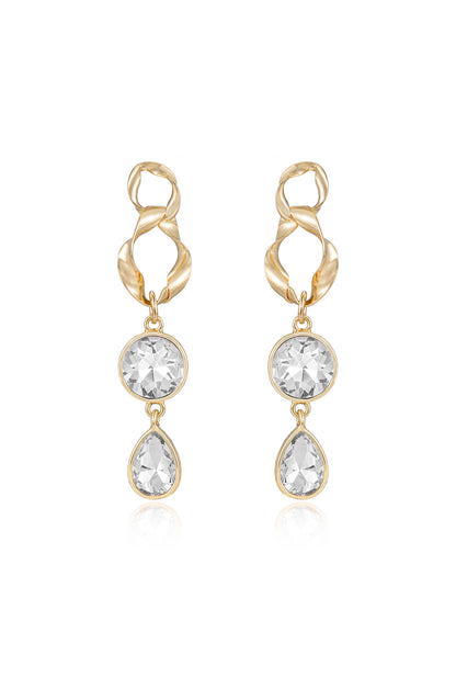 Twisted Gold Crystal Dangle 18k Gold Plated Earrings