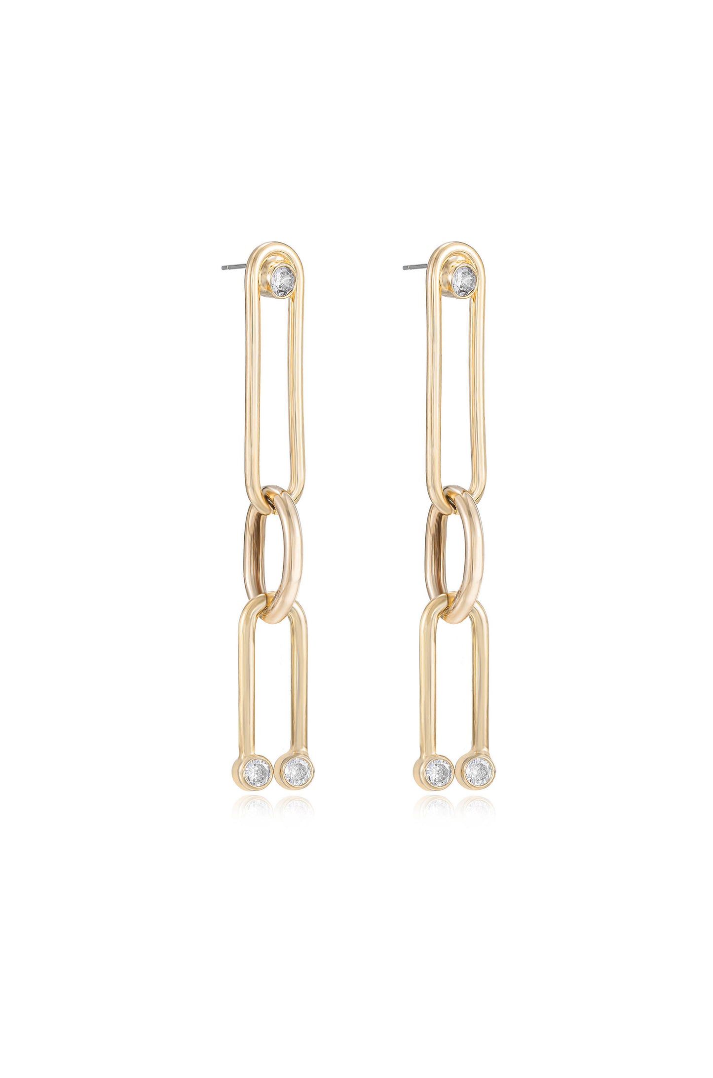 Crystal Spotted 18k Gold Plated Linked Dangle Earrings side