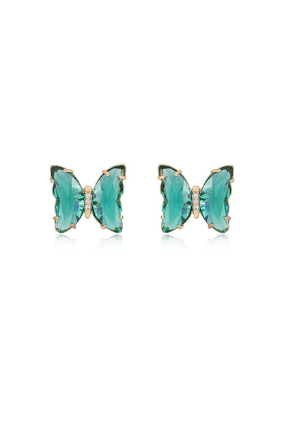 Flutter Away Crystal 18k Gold Plated Earrings in green