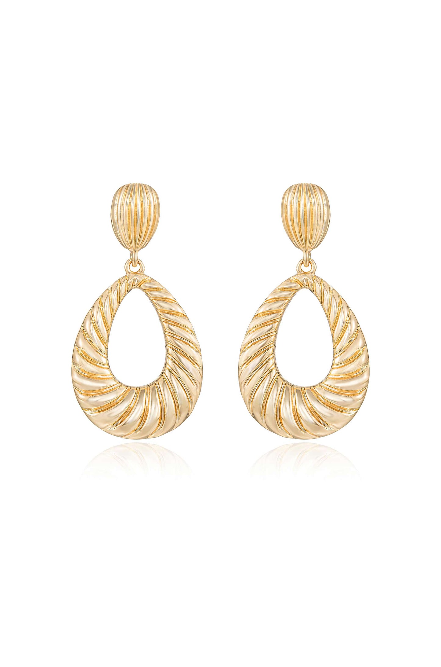 Teardrop Wave Detailed 18k Gold Plated Earrings