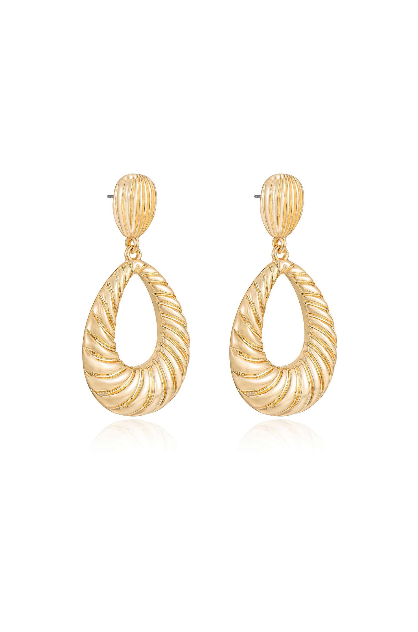 Teardrop Wave Detailed 18k Gold Plated Earrings side