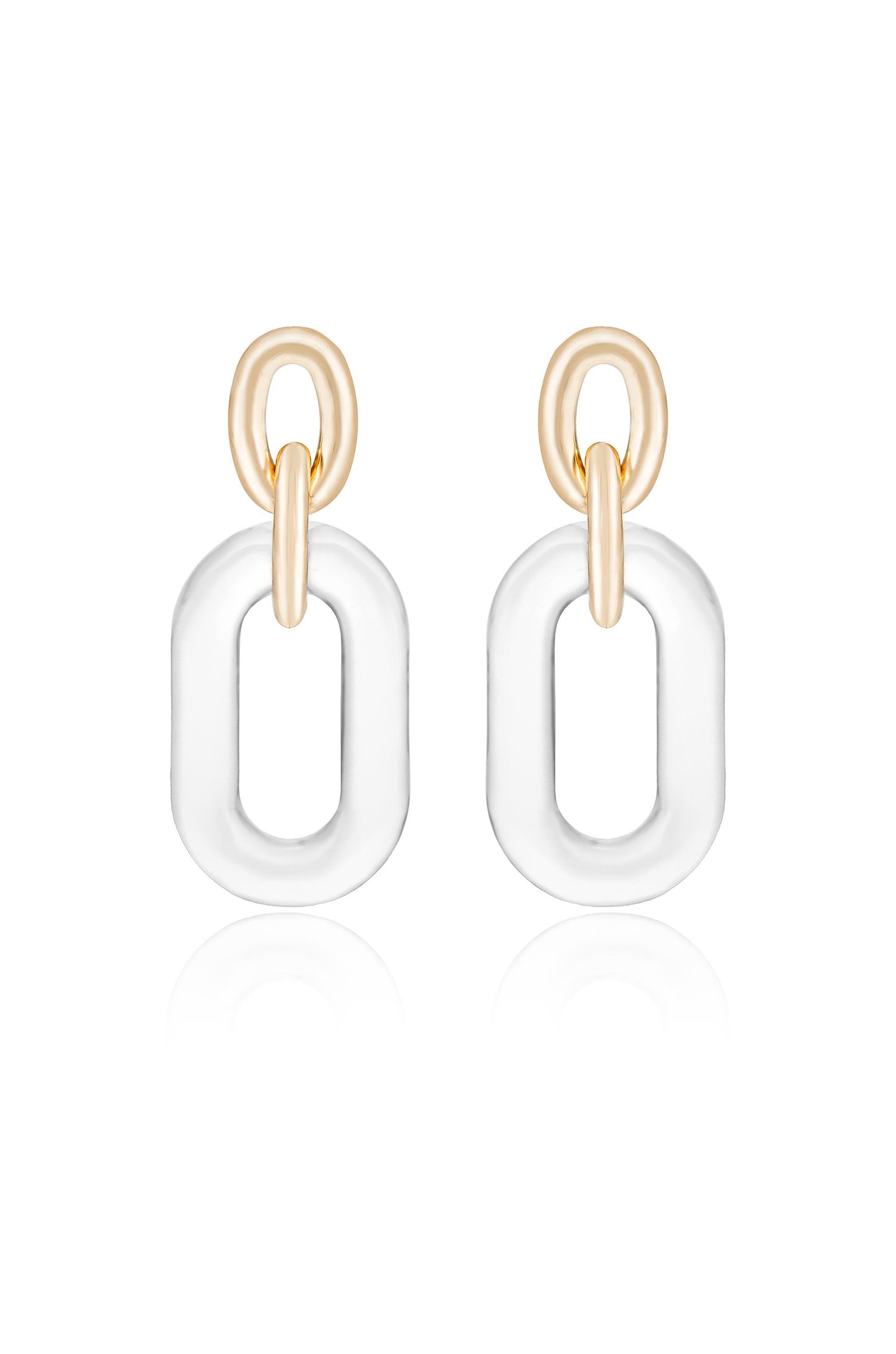 Clear Resin Paperclip 18k Gold Plated Oval Earrings
