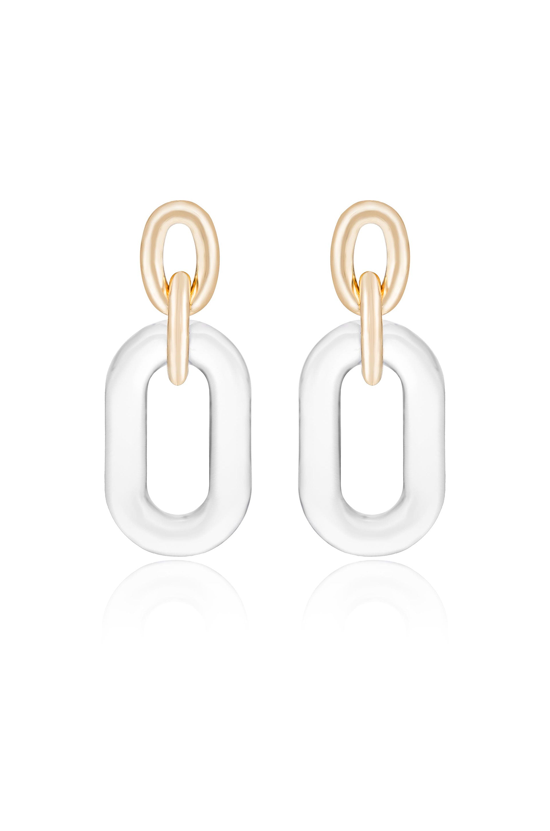 Clear Resin Paperclip 18k Gold Plated Oval Earrings