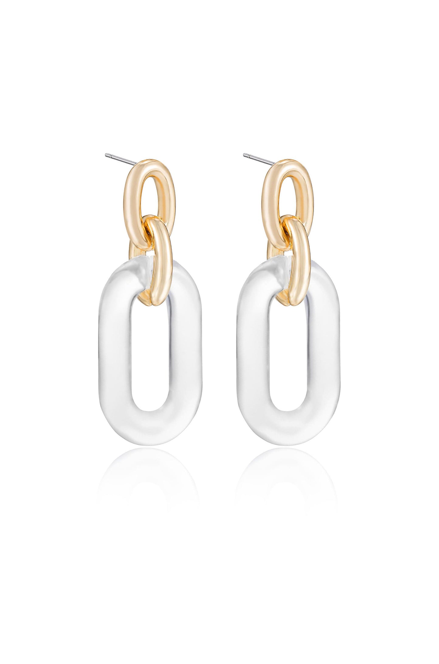 Clear Resin Paperclip 18k Gold Plated Oval Earrings side