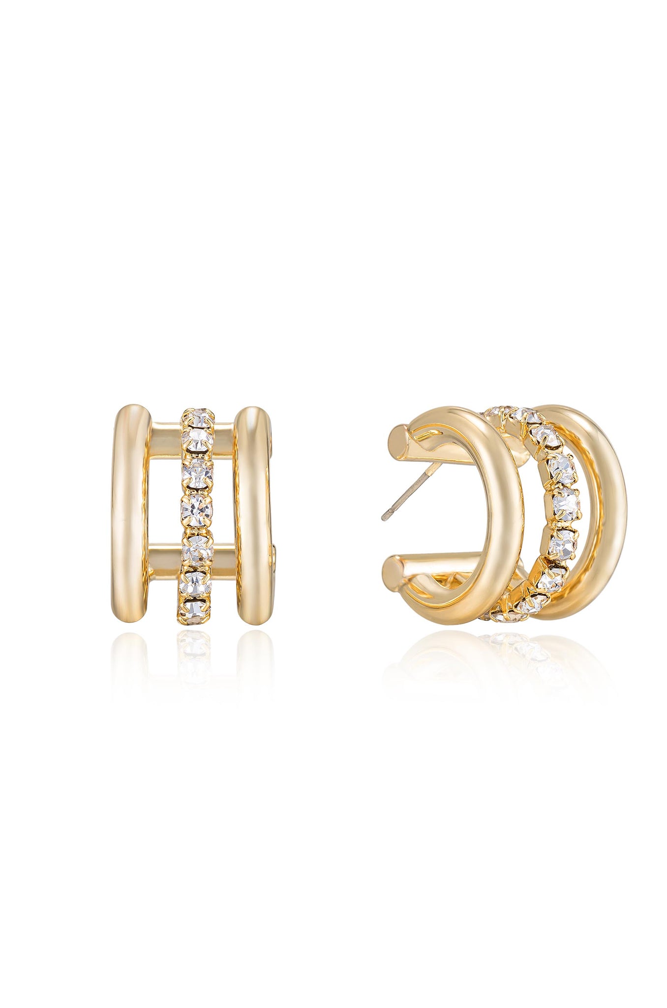Thick Crystal Accent 18k Gold Plated Huggie Earrings