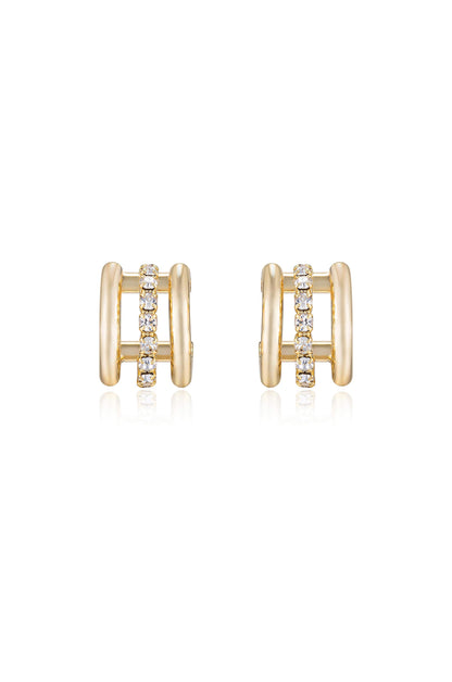 Thick Crystal Accent 18k Gold Plated Huggie Earrings front