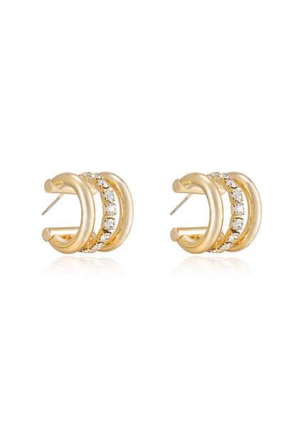 Thick Crystal Accent 18k Gold Plated Huggie Earrings side