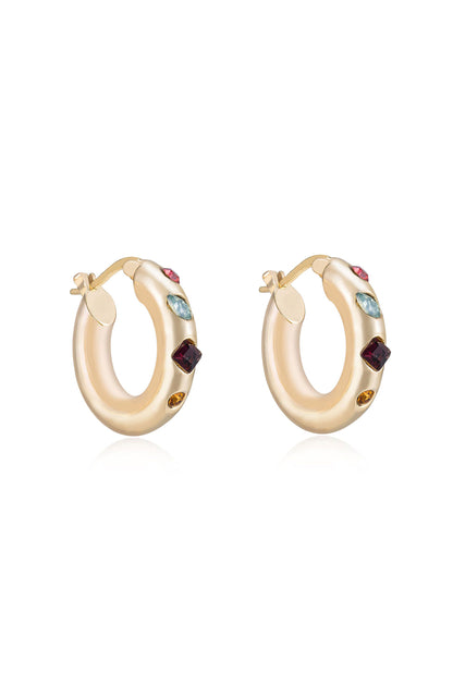 Lively Rainbow Crystal Hoop Earrings side view