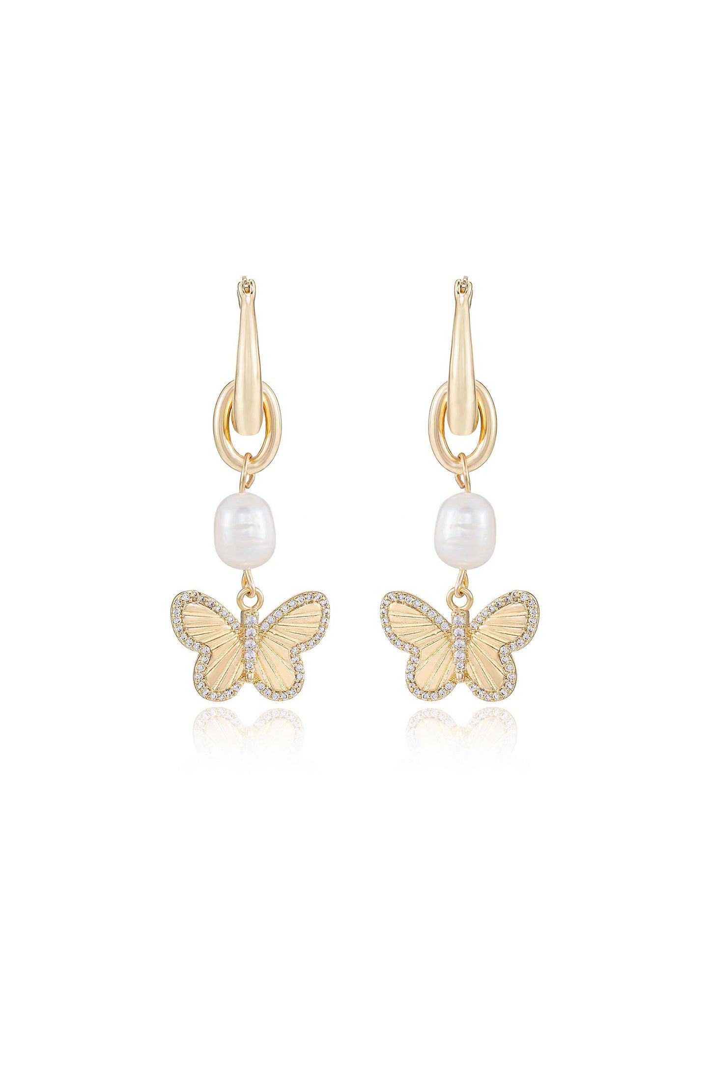 Butterfly High Pearl Drop Earrings