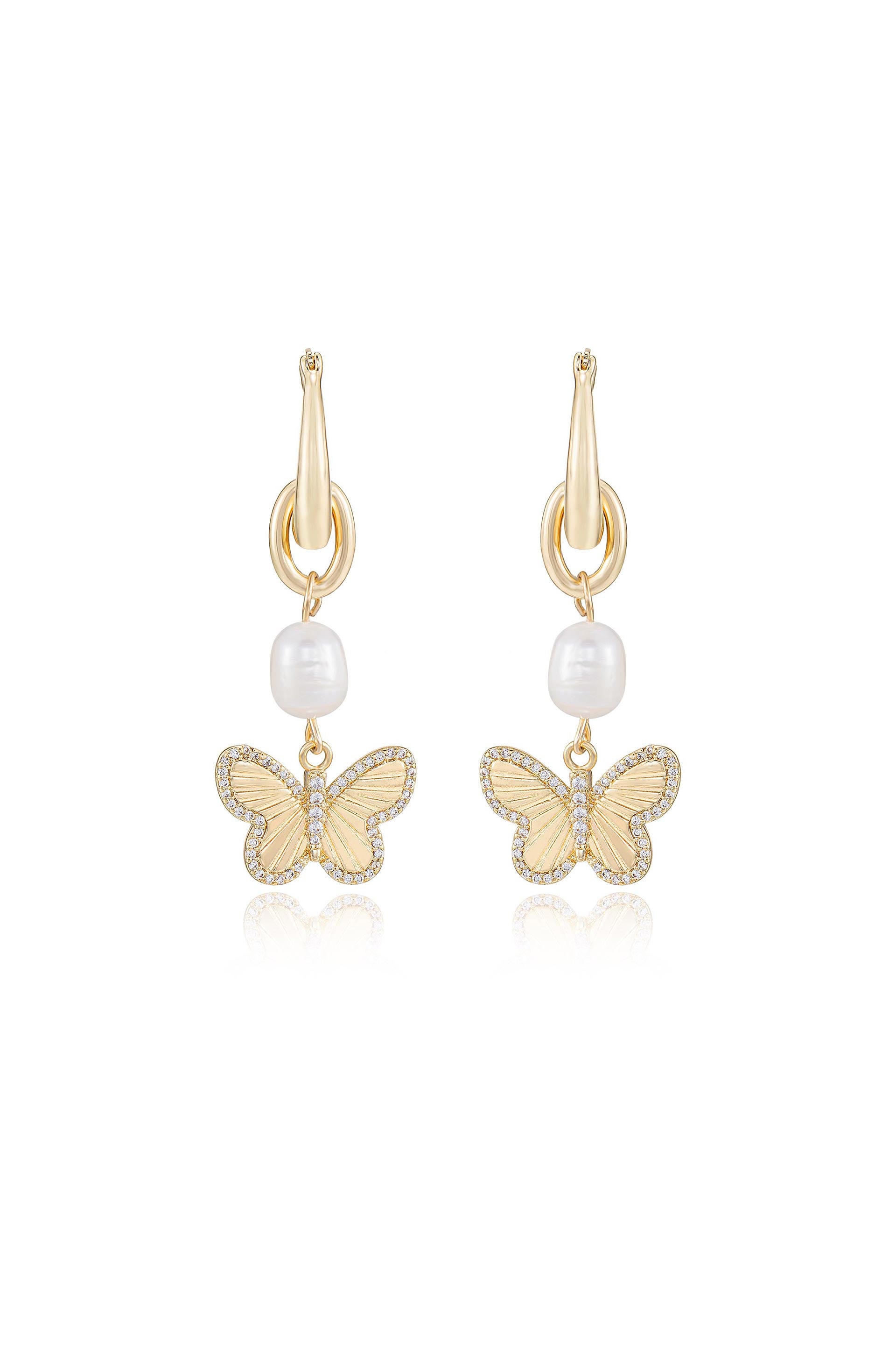 Butterfly High Pearl Drop Earrings
