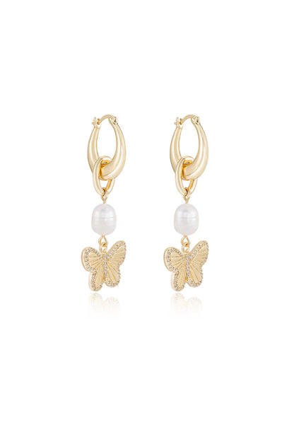 Butterfly High Pearl 18k Gold Plated Drop Earrings side