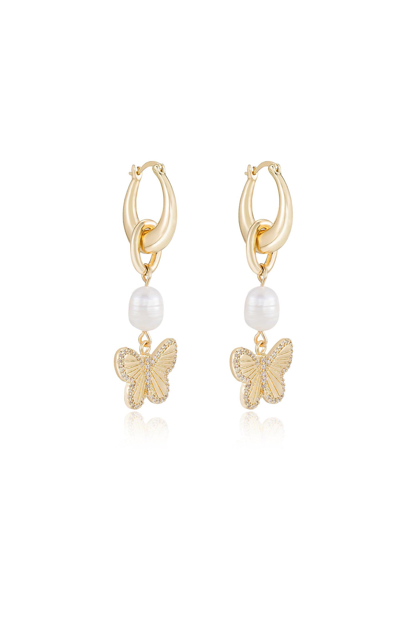 Butterfly High Pearl Drop Earrings side
