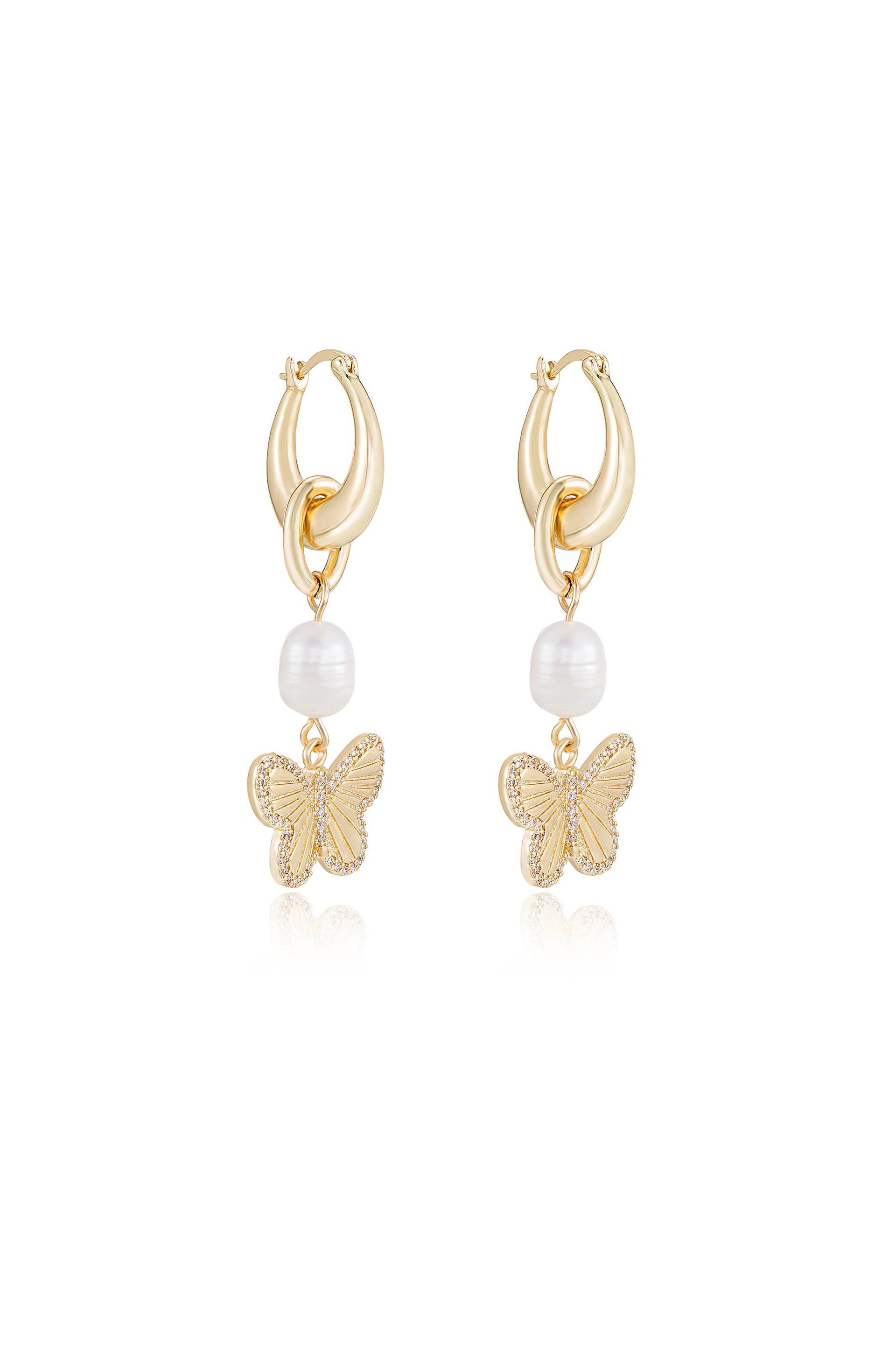 Butterfly High Pearl Drop Earrings side