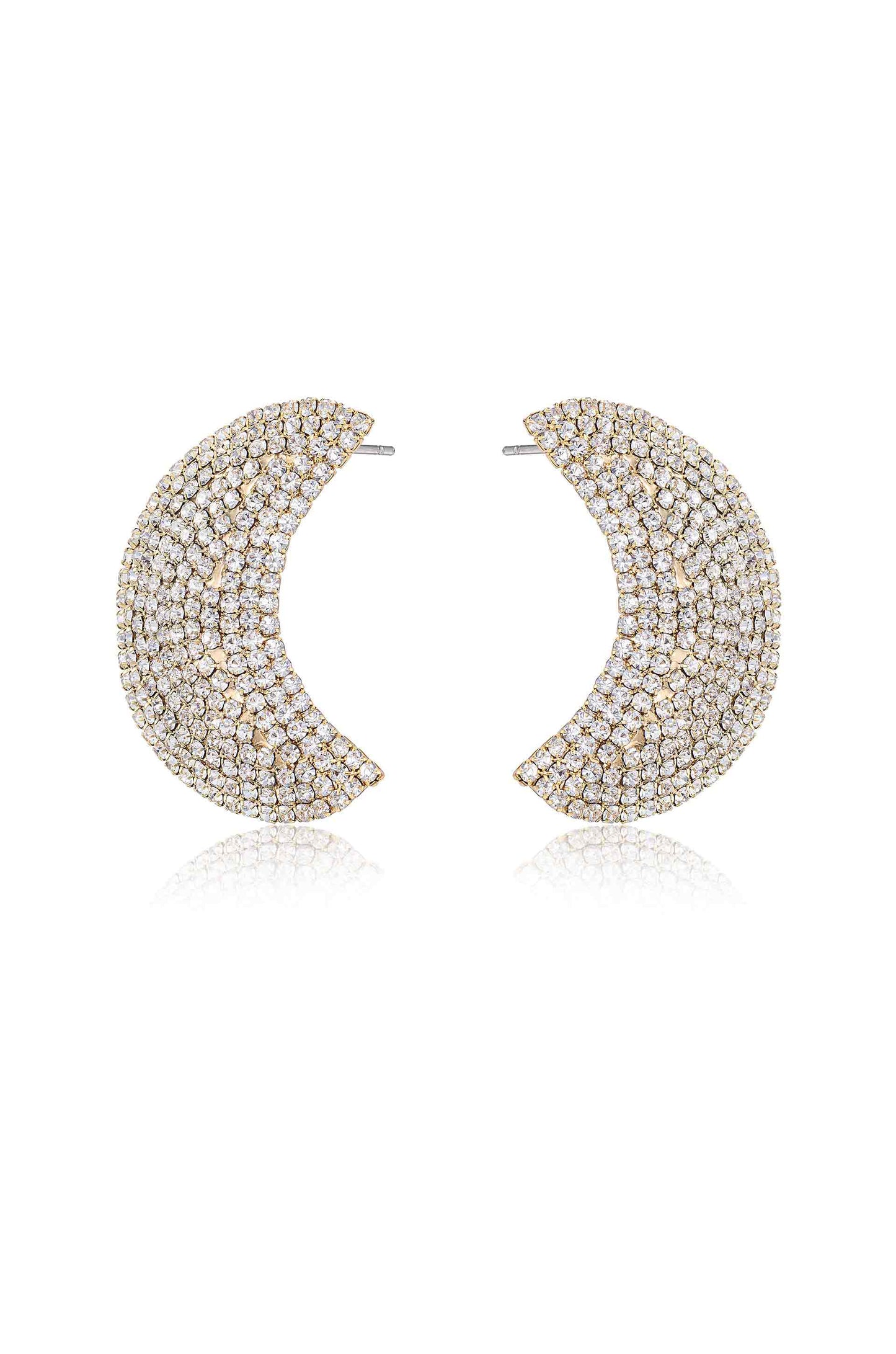Crystal Crescent Moon 18k Gold Plated Large Stud Earrings side