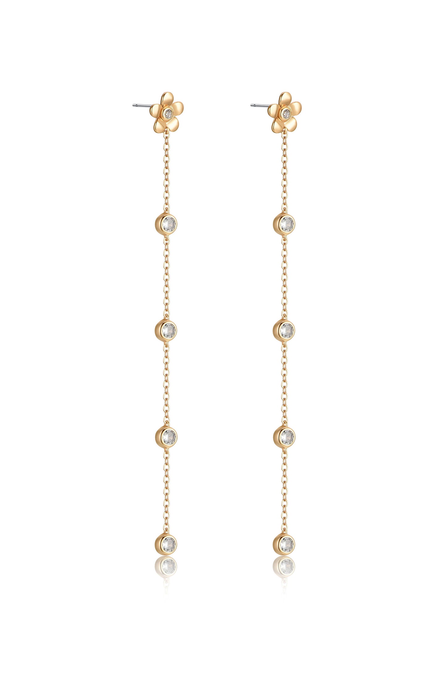 Single Flower Linear Dangle 18k Gold Plated Earrings side