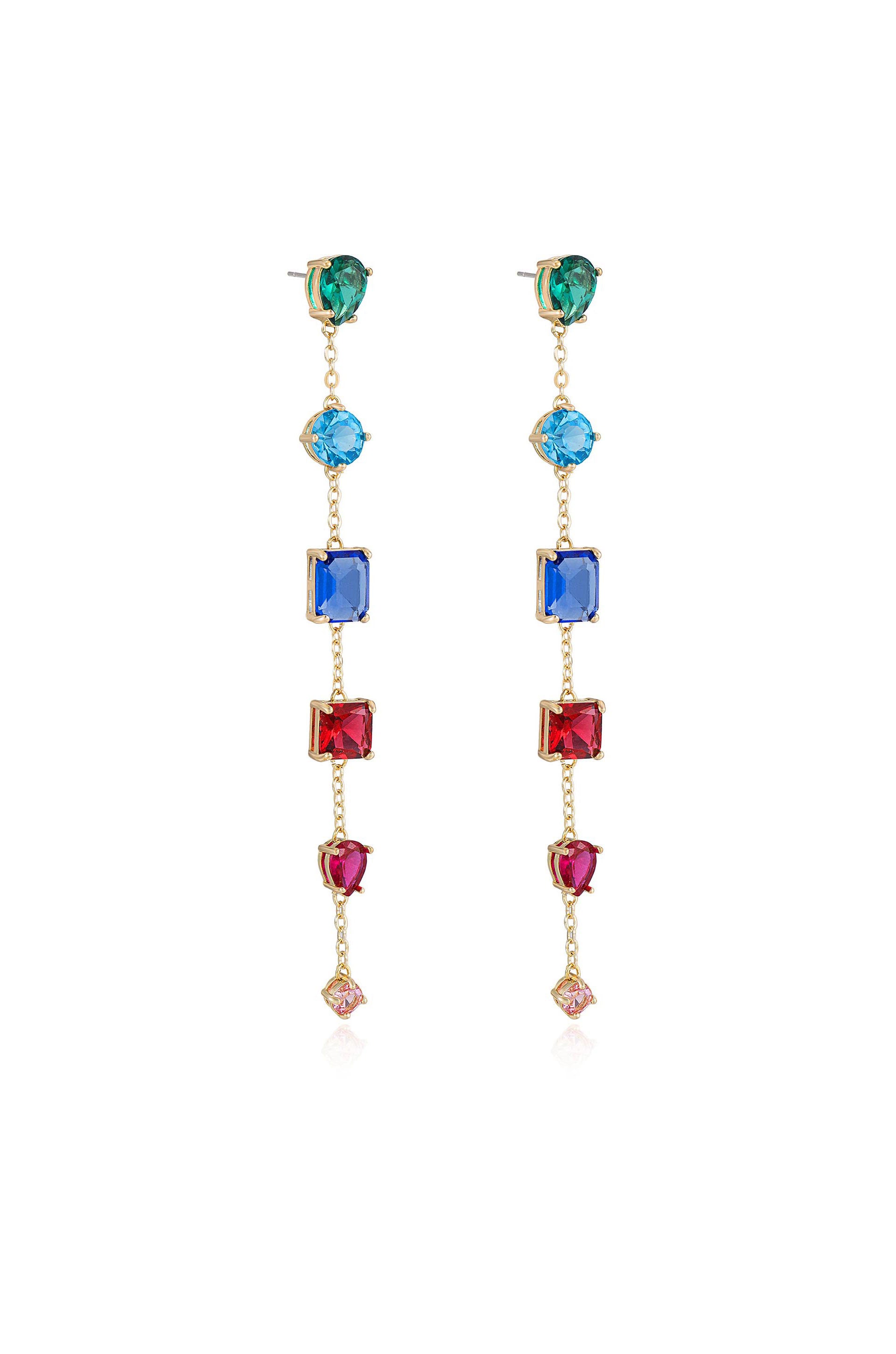 Rainbow Crystal Candy 18k Gold Plated Drop Earrings side
