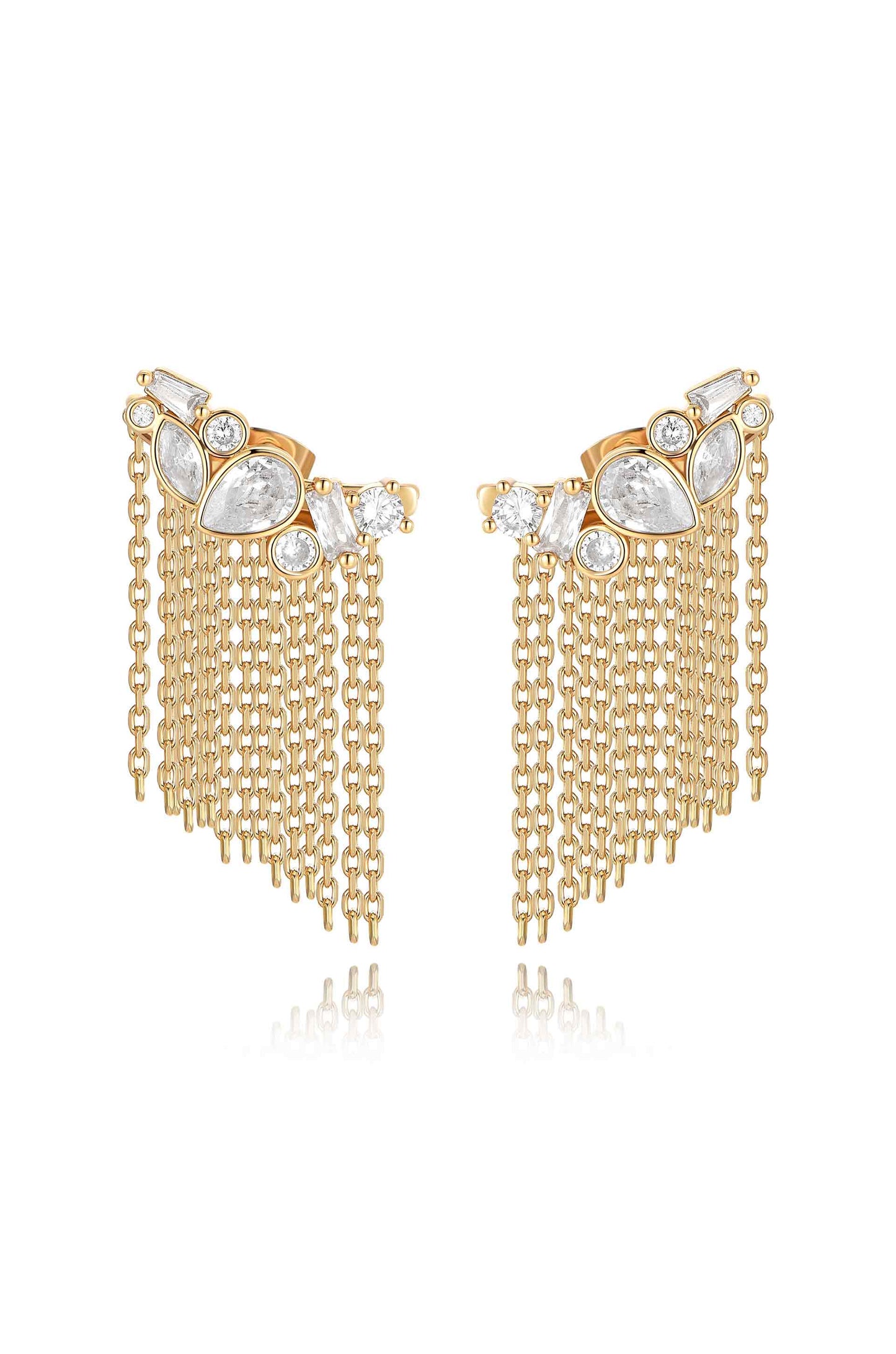 Dolled Up Three-In-One 18k Gold Plated Ear Crawlers clear