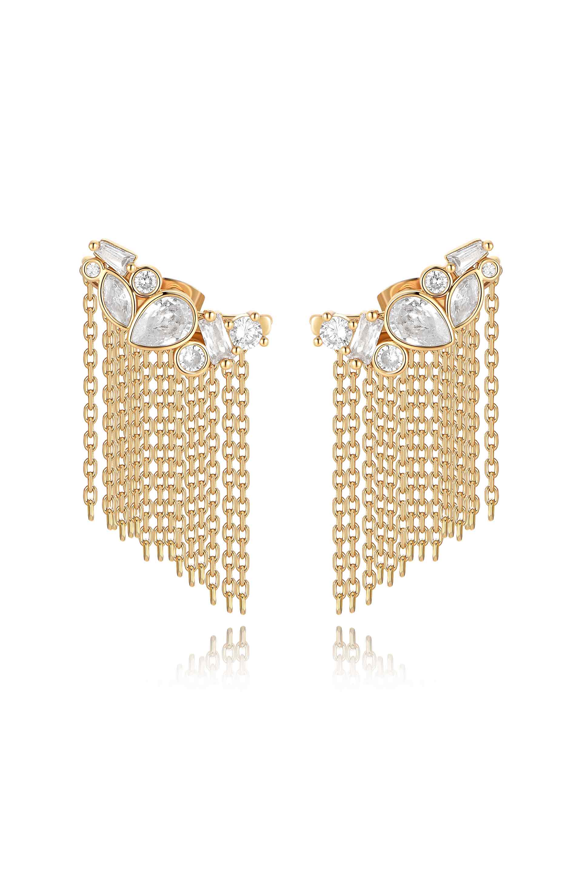Dolled Up Three-In-One 18k Gold Plated Ear Crawlers clear