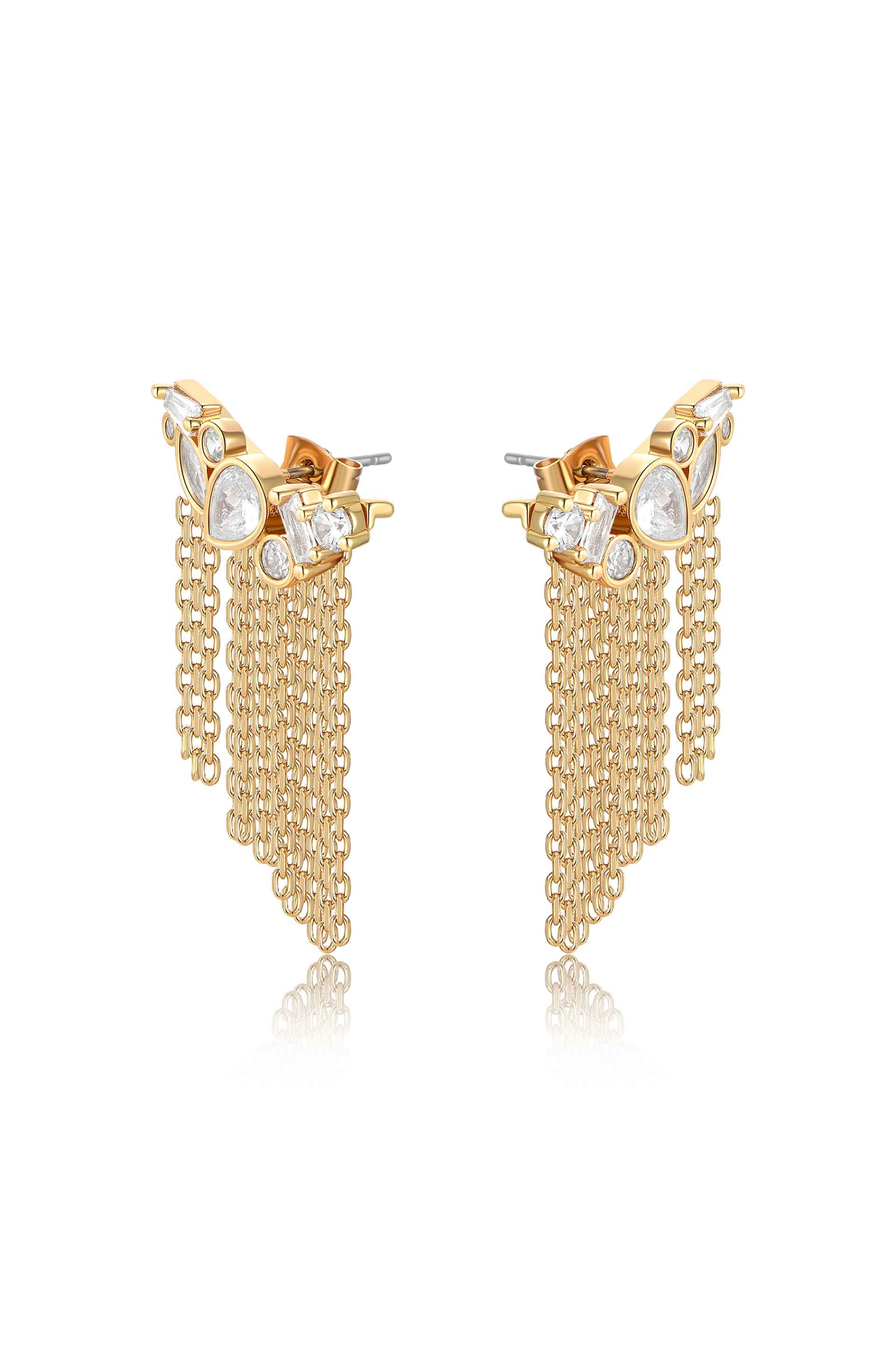Dolled Up Three-In-One 18k Gold Plated Ear Crawlers clear side