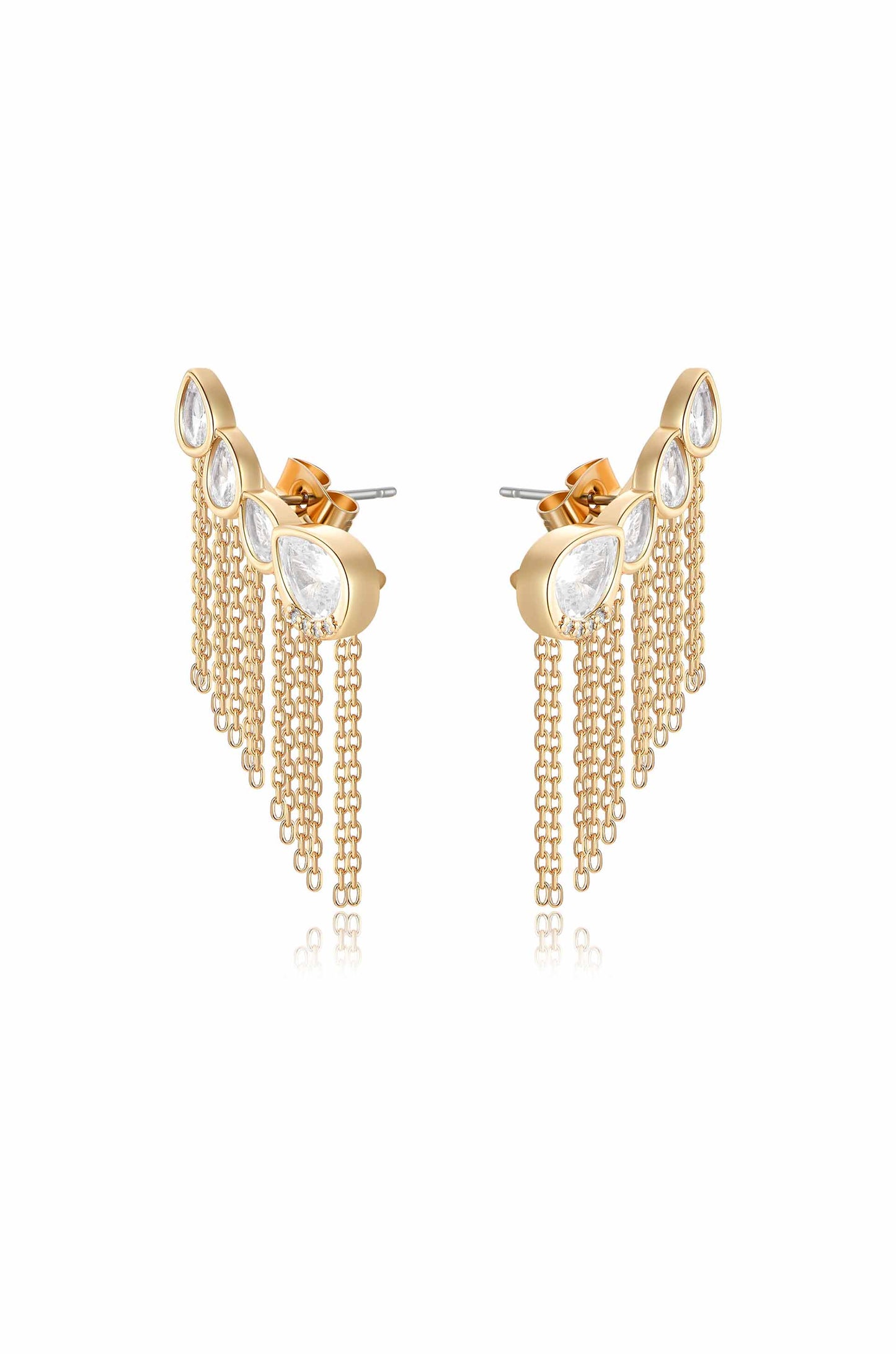 Teardrop Crystal Three-In-One 18k Gold Plated Ear Crawlers in clear side