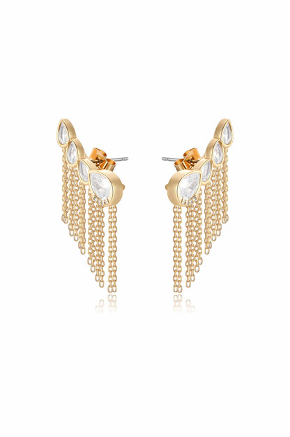 Teardrop Crystal Three-In-One 18k Gold Plated Ear Crawlers in clear side