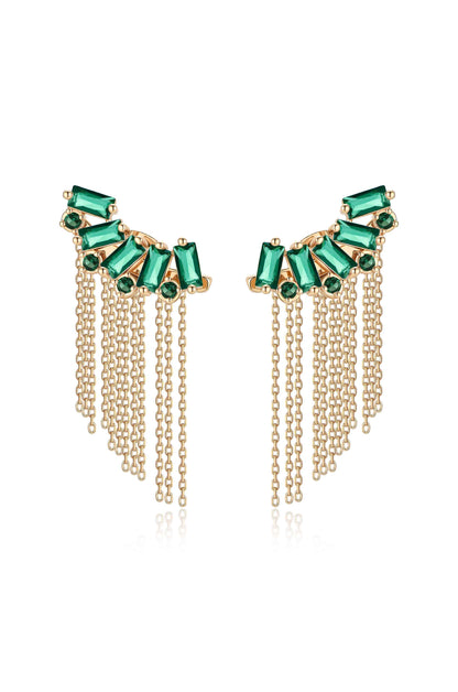 Baguette Crystal Three-In-One 18k Gold Plated Ear Crawlers in green