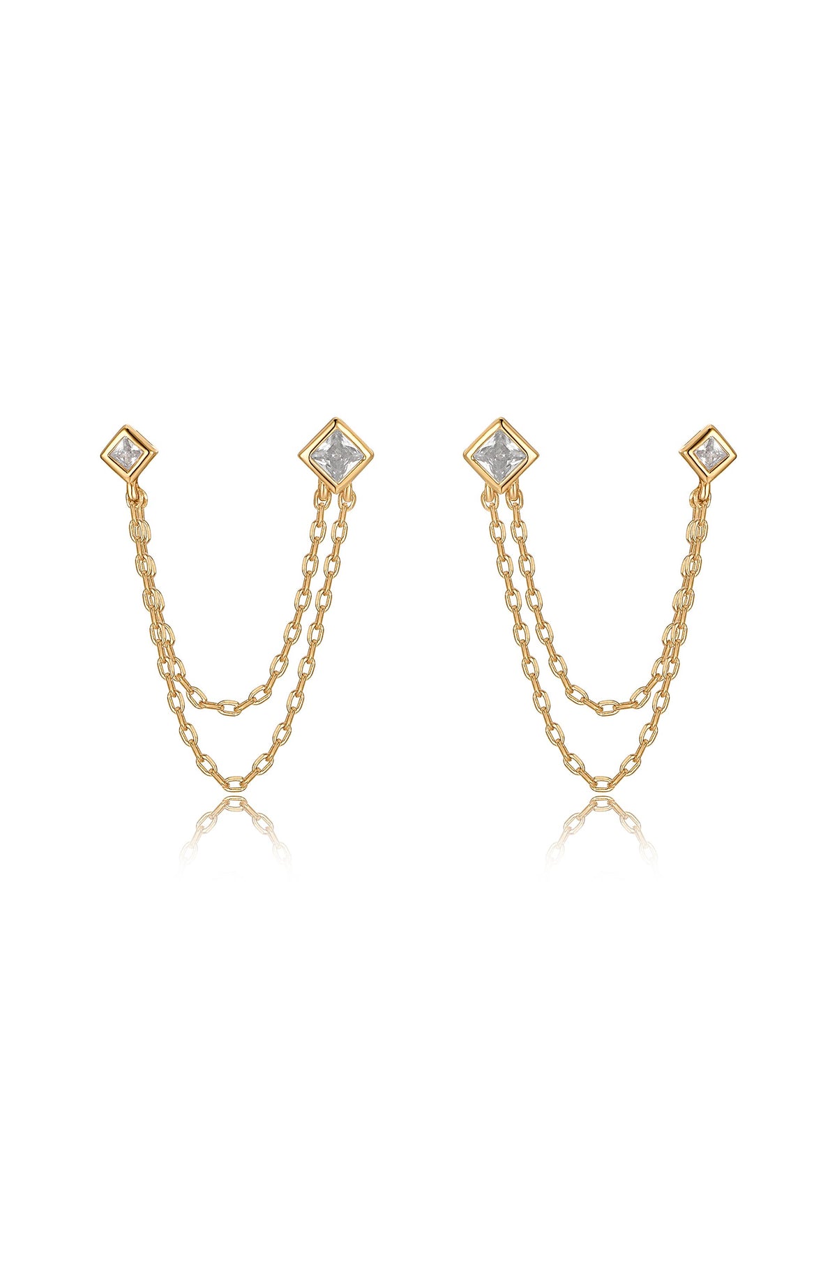 Double Piercing Diamond Shape Earrings