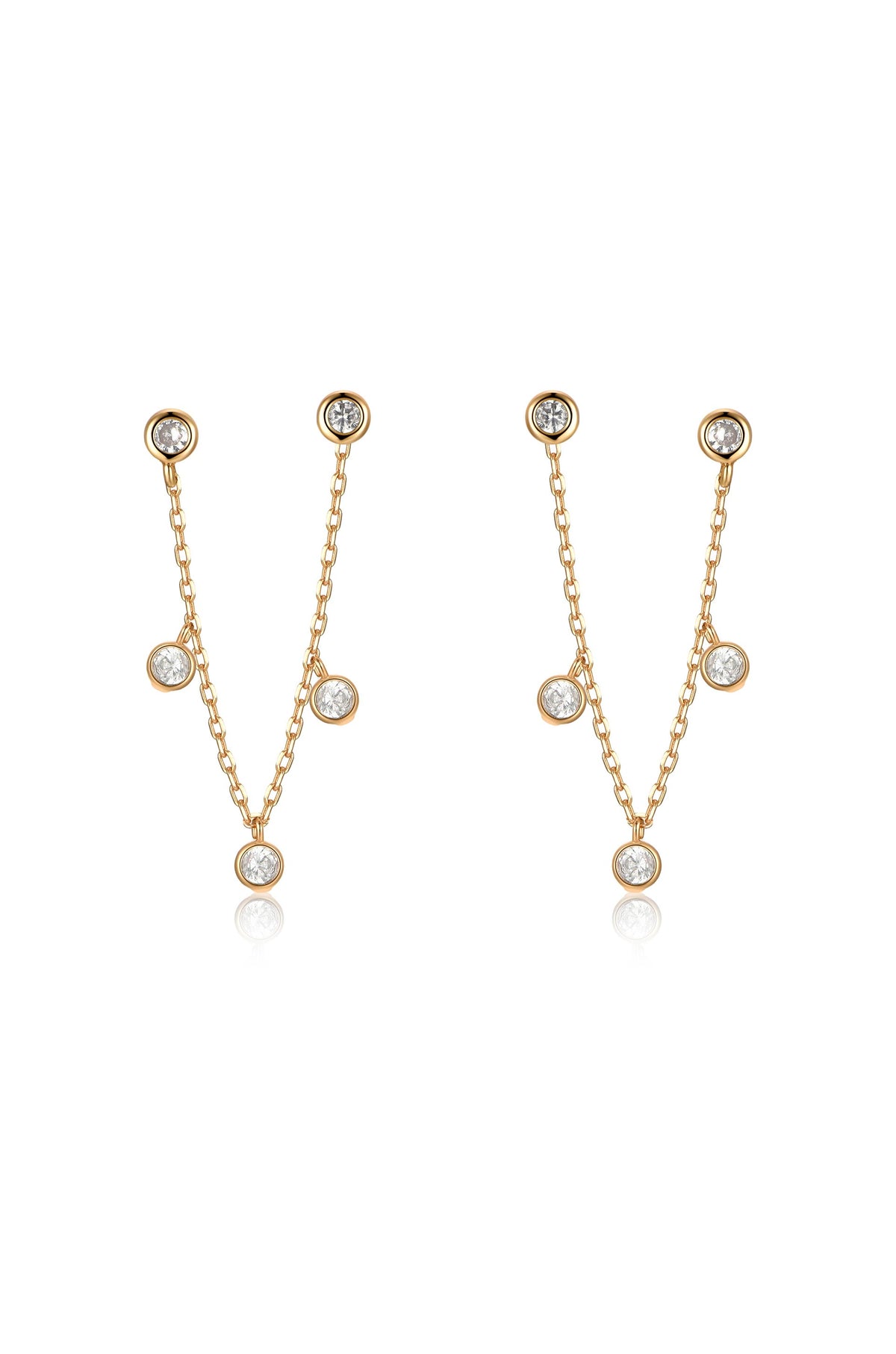 Double Piercing Crystal Dangle Earrings