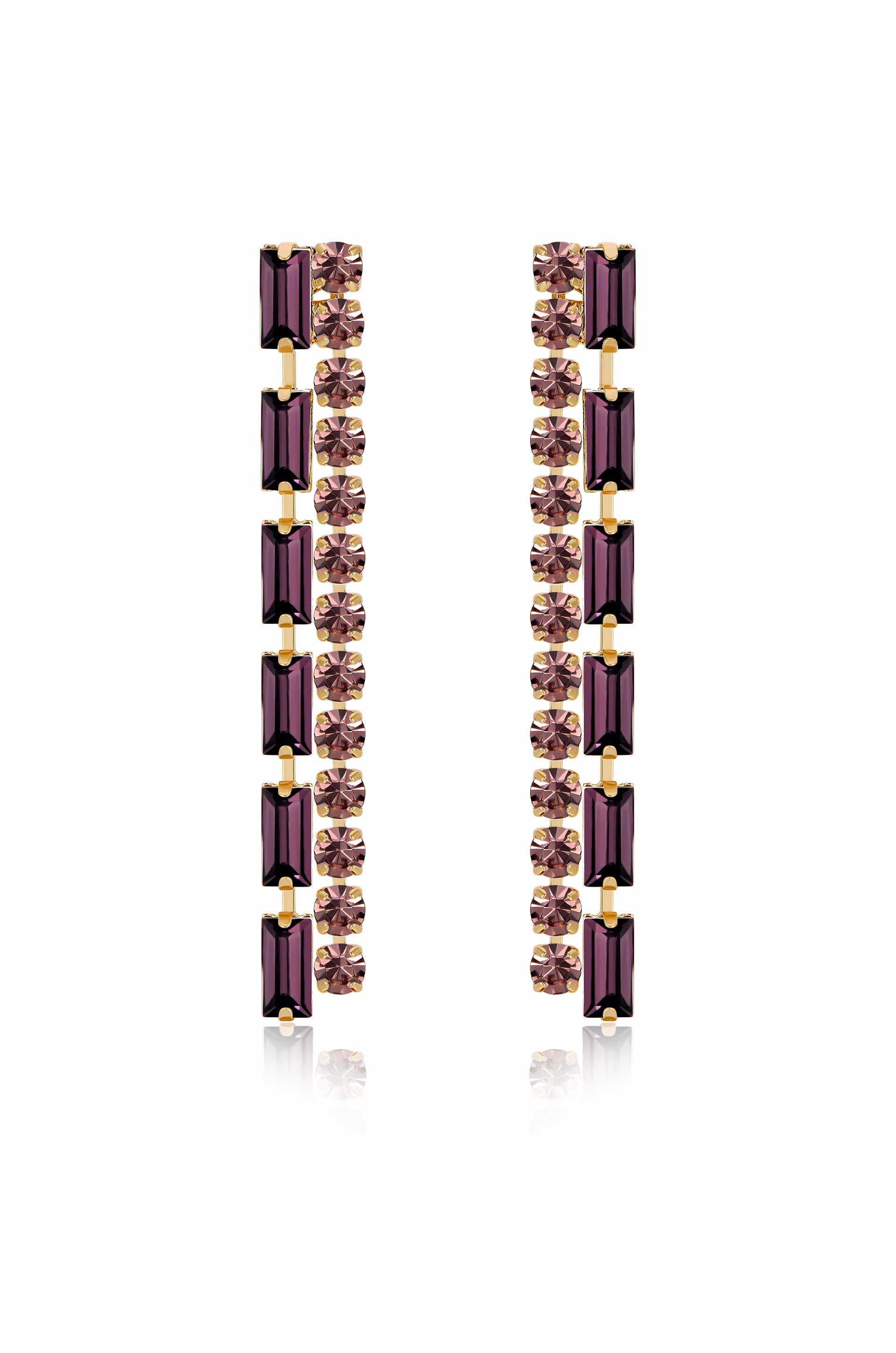 Date Night Crystal Drop 18k Gold Plated Earrings in purple
