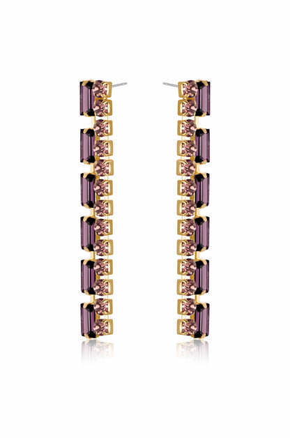 Date Night Crystal Drop 18k Gold Plated Earrings in purple side