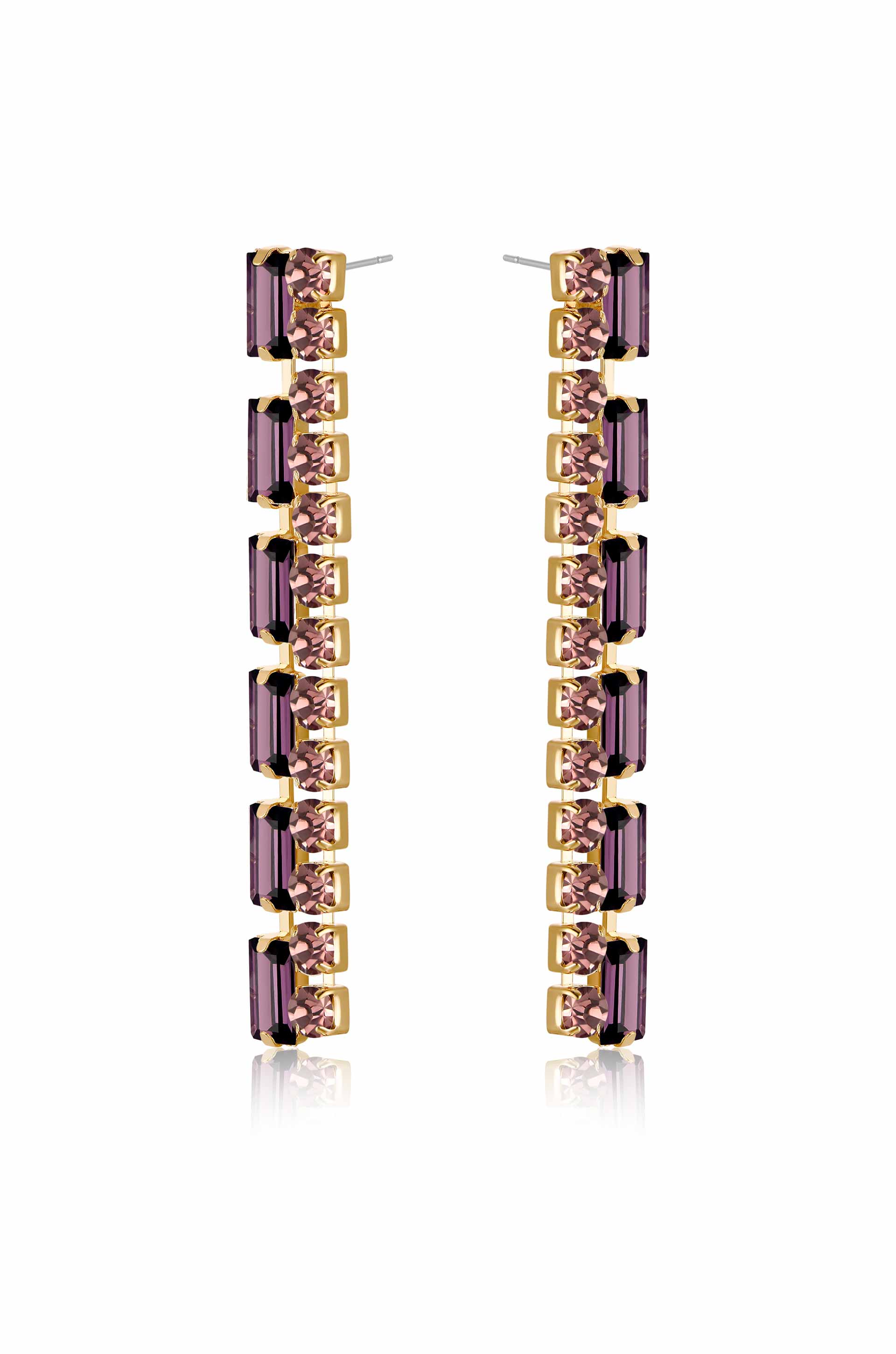 Date Night Crystal Drop 18k Gold Plated Earrings in purple side