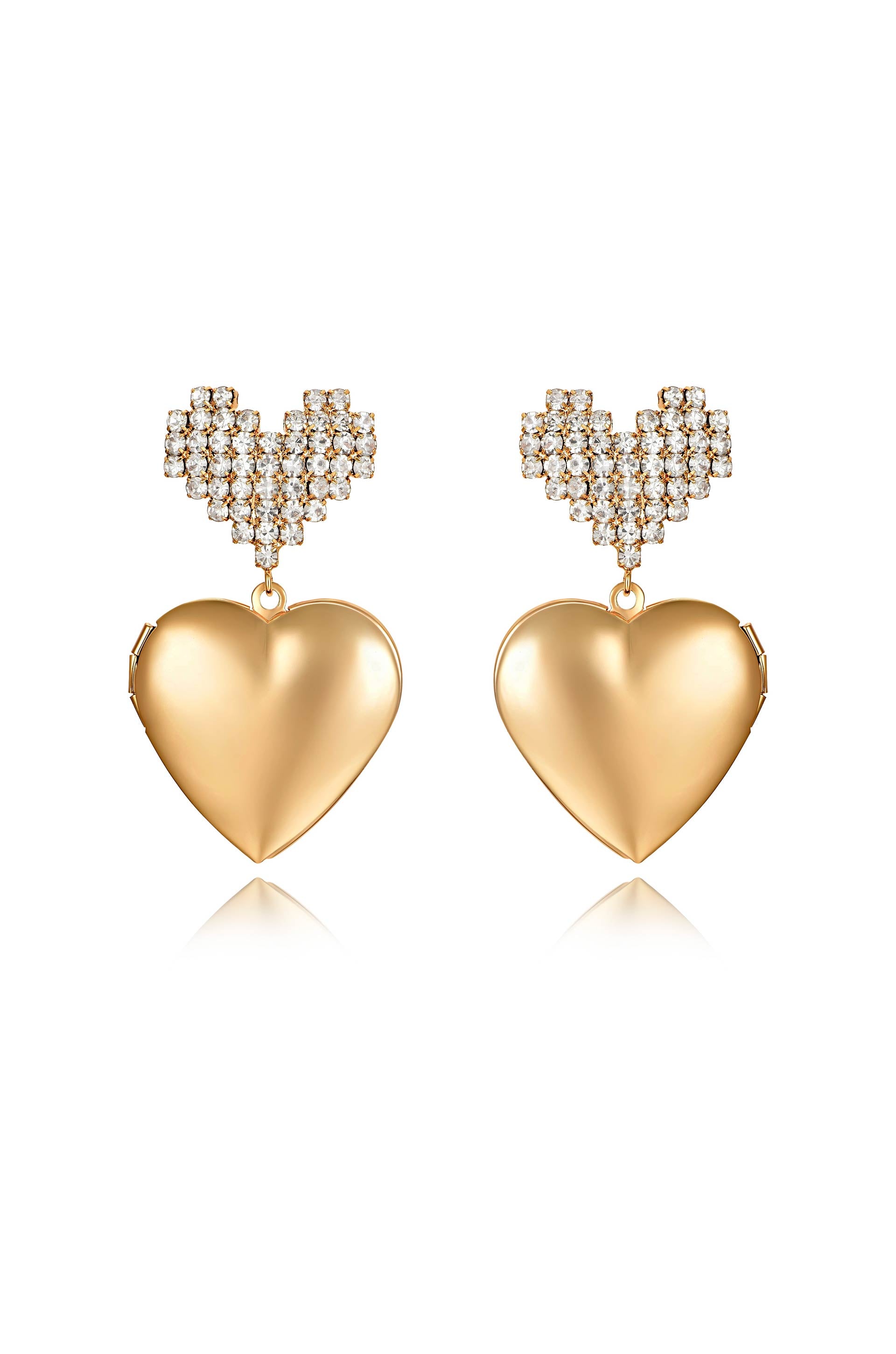 Digital Love Crystal Heart 18k Gold Plated Dangle Earrings