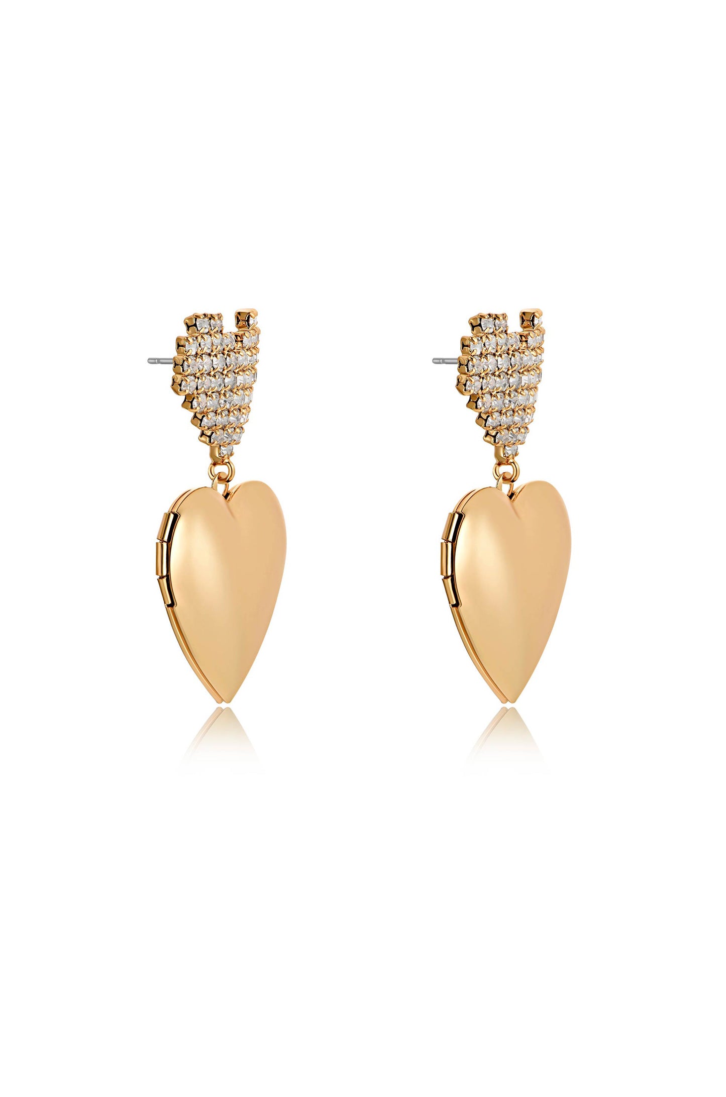 Digital Love Crystal Heart 18k Gold Plated Dangle Earrings side