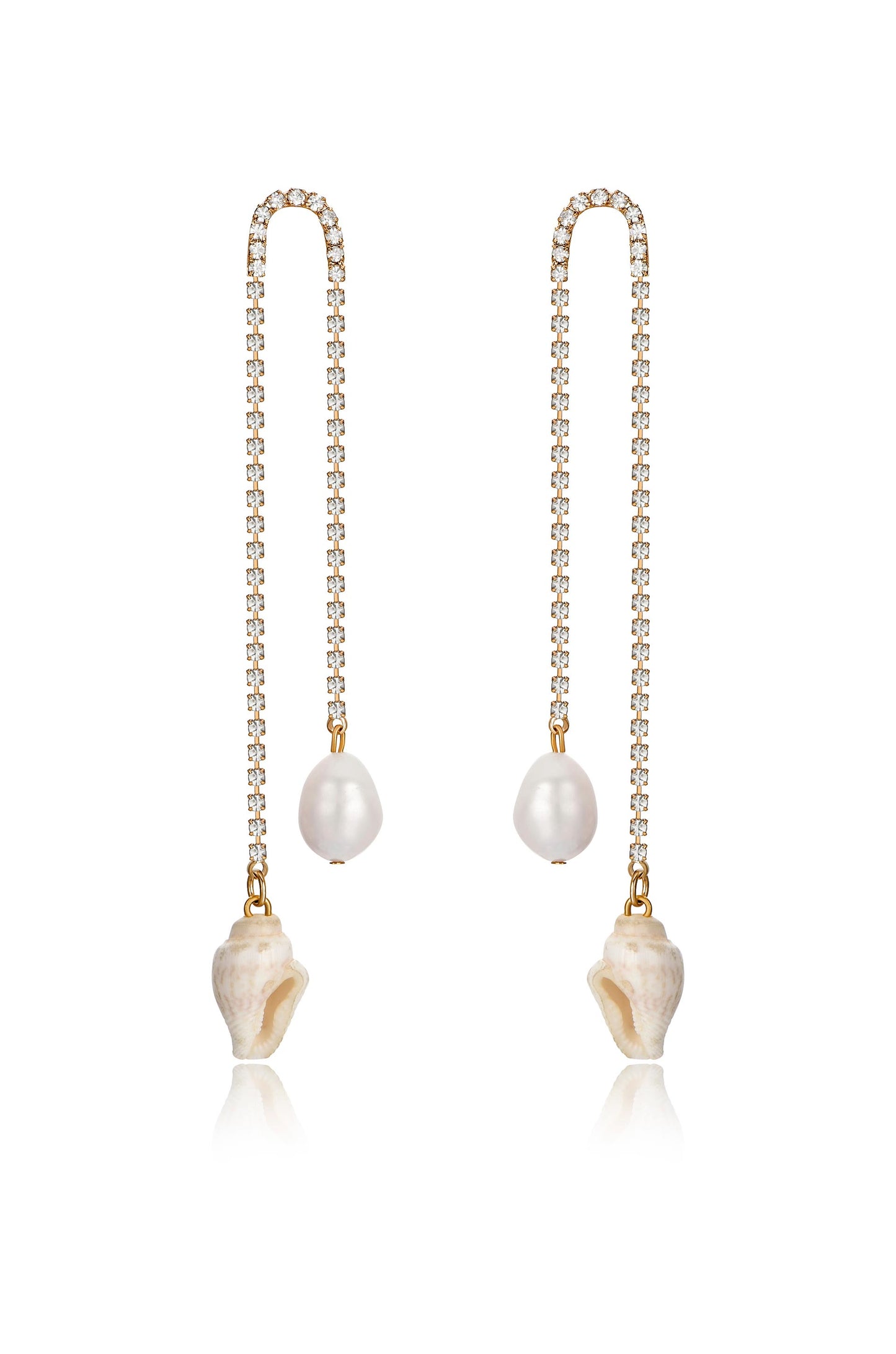 Shell and Pearl Vacation Crystal 18k Gold Plated Dangle Earrings