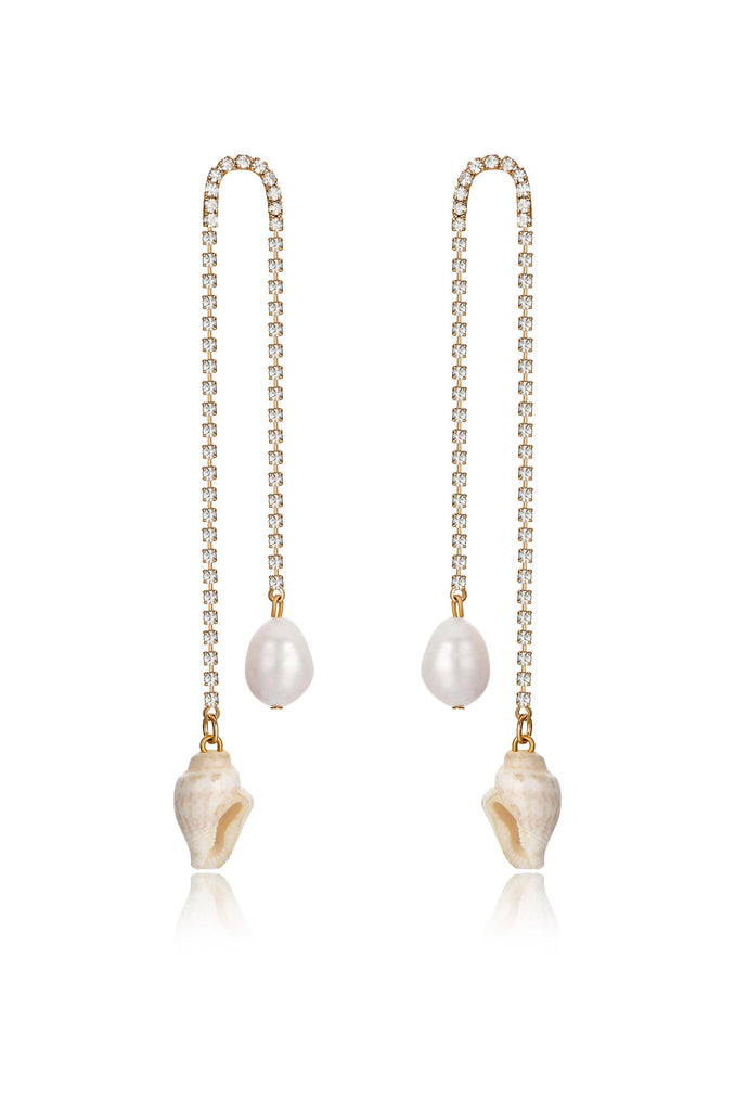 Shell and Pearl Vacation Crystal 18k Gold Plated Dangle Earrings