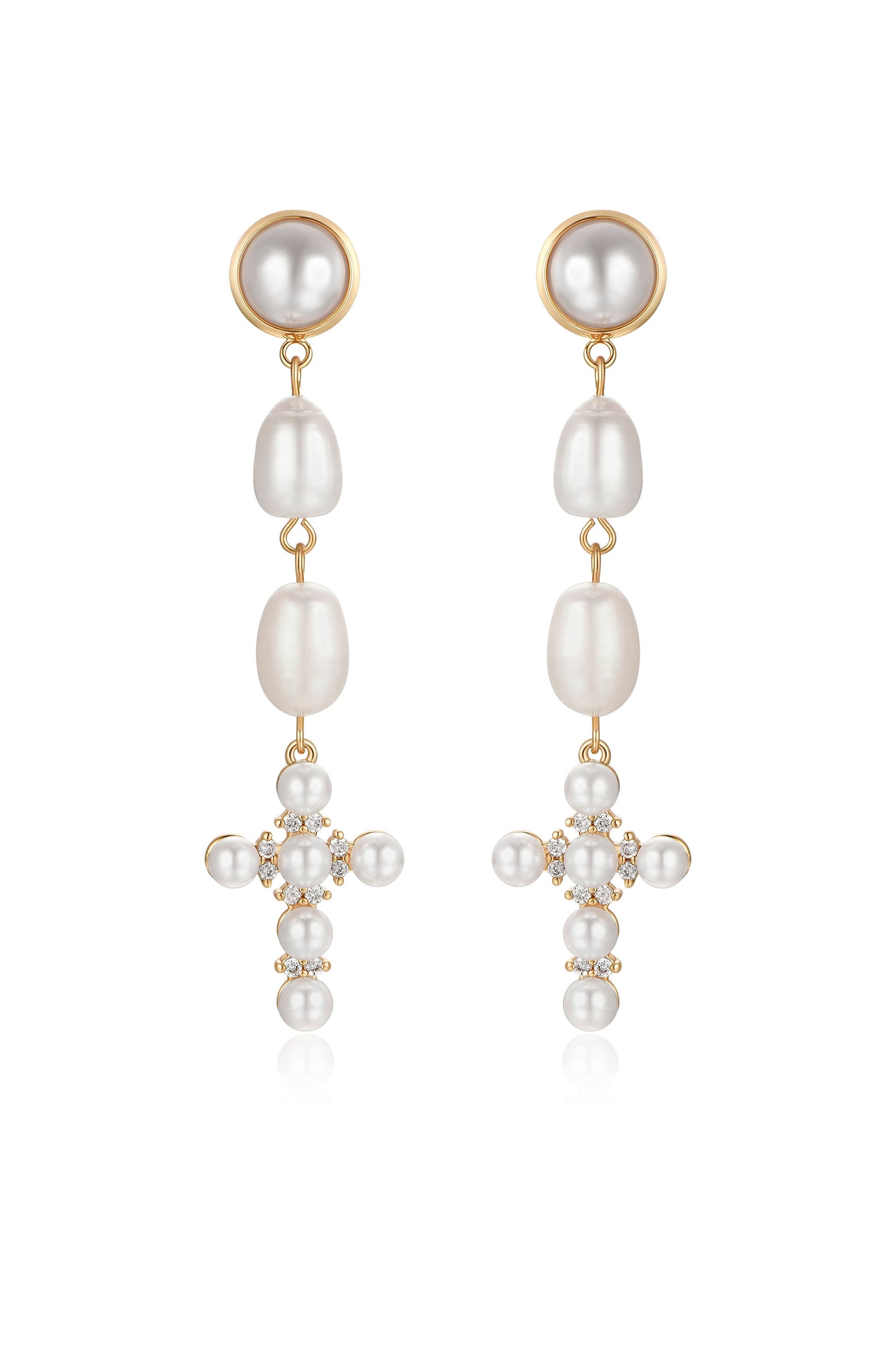 Pearl Cross Drop Earrings