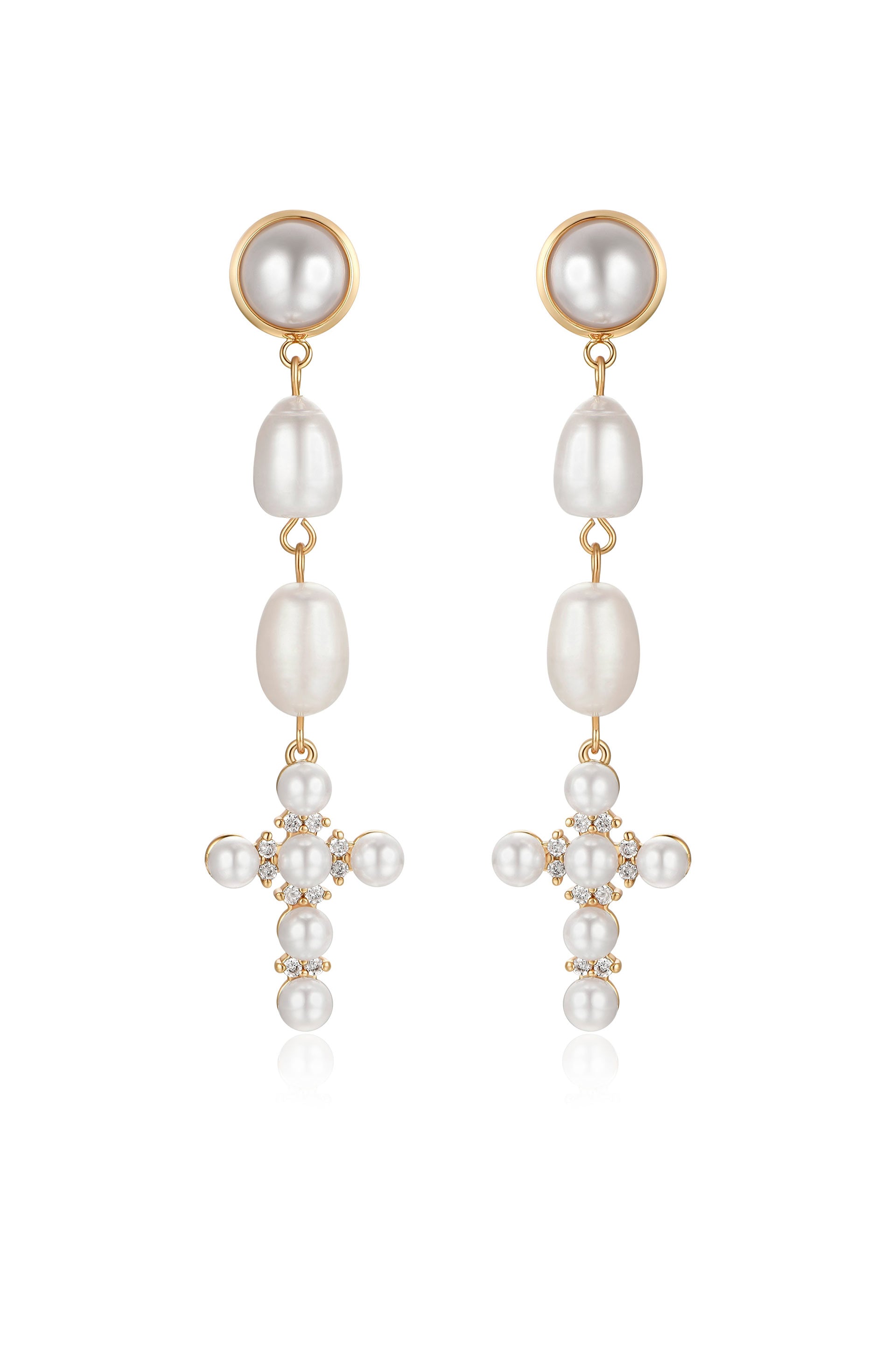 Pearl Cross Drop Earrings