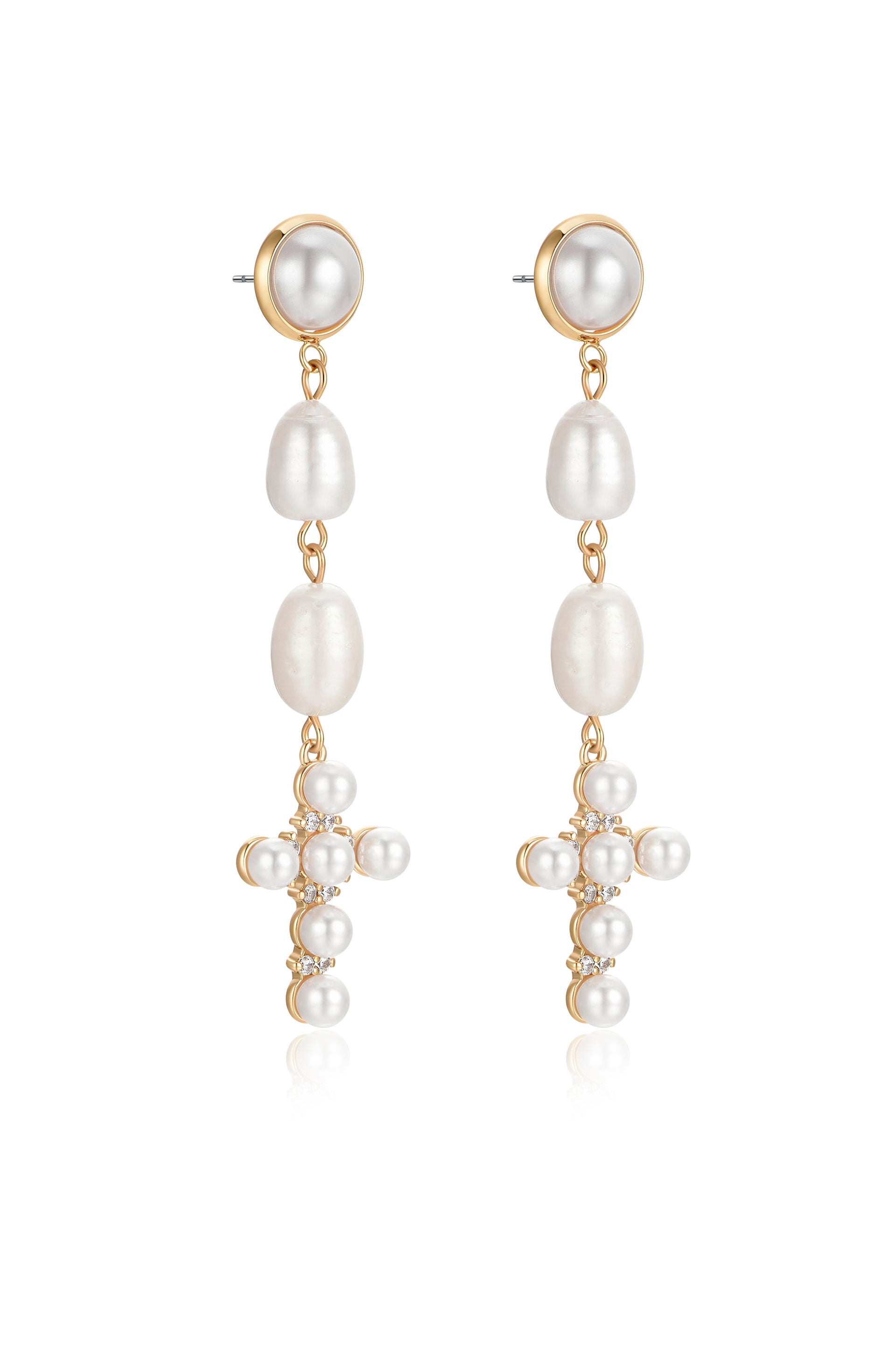 Pearl Cross Drop Earrings side