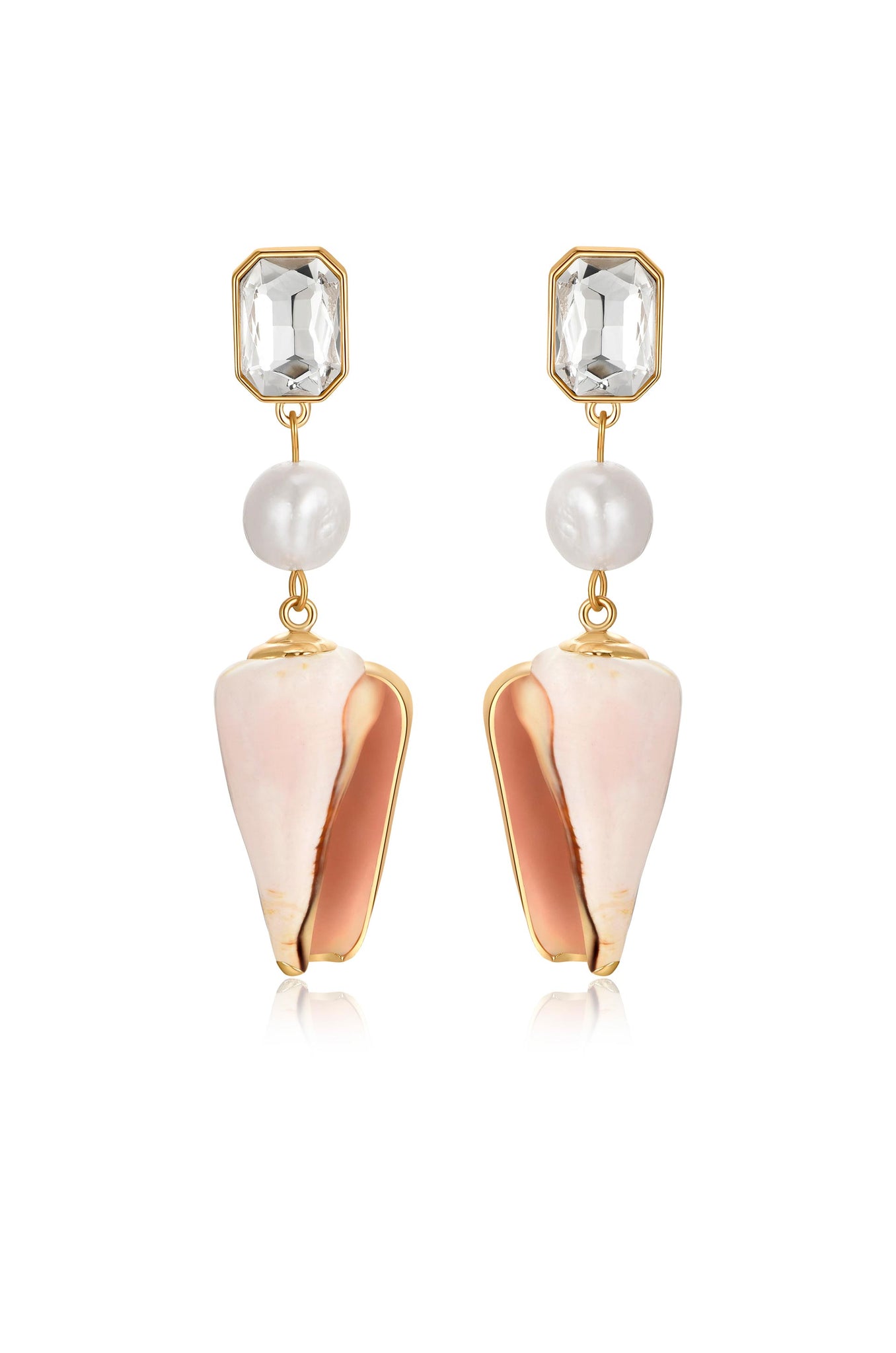 Golden Rimmed Shell 18k Gold Plated Dangle Earrings