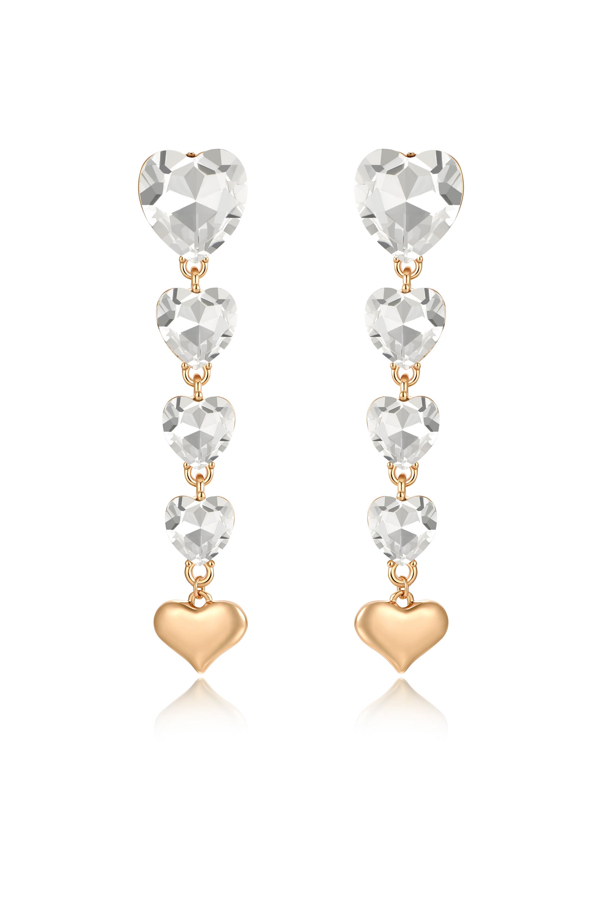 Falling Crystal Love 18k Gold Plated Heart Drop Earrings